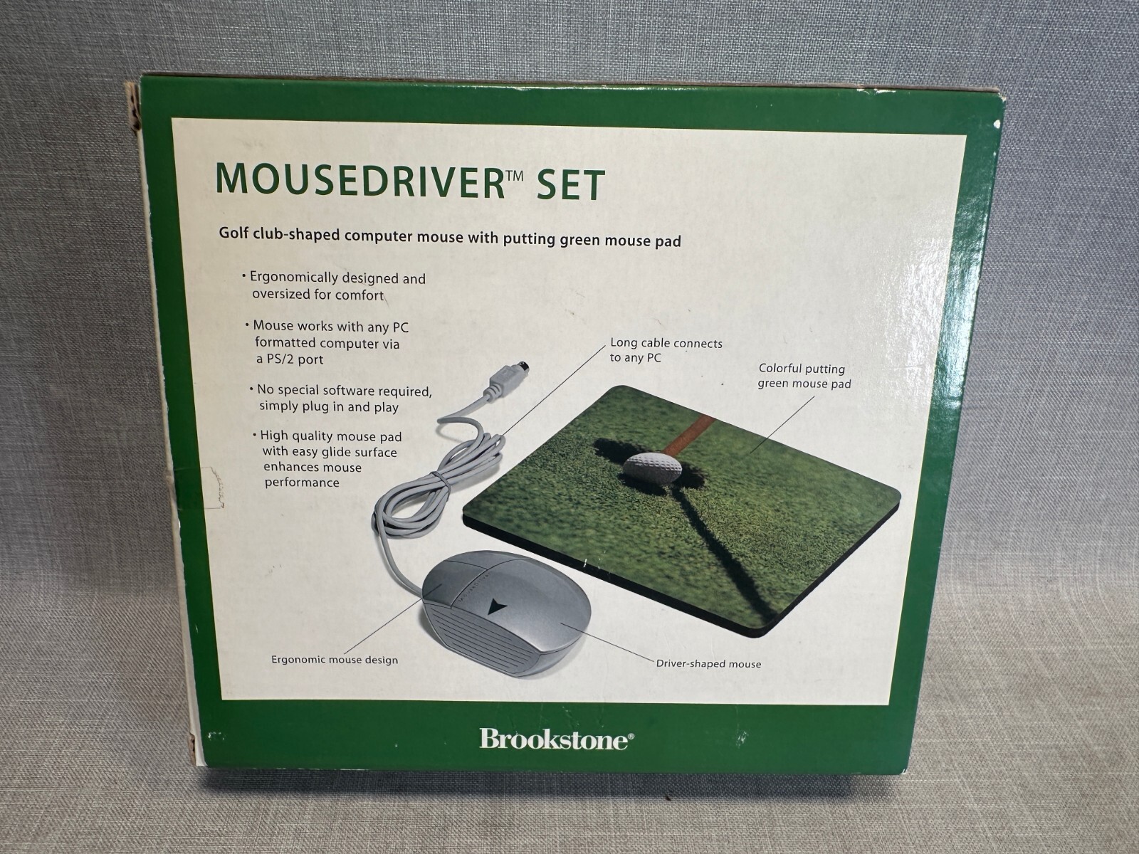 NOS! Brookstone Vintage Computer Mouse Golf Driver Set Ps/2 PGA w/ MousePad ps2
