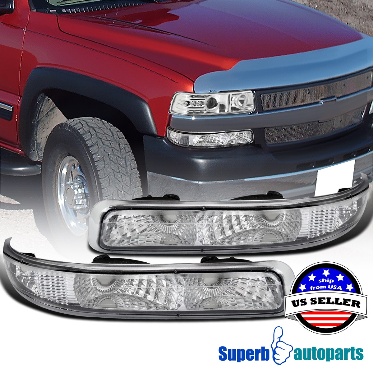 Fits 1999-2002 Silverado Bumper Lights Signal Lamps 2000-2006 Suburban Tahoe