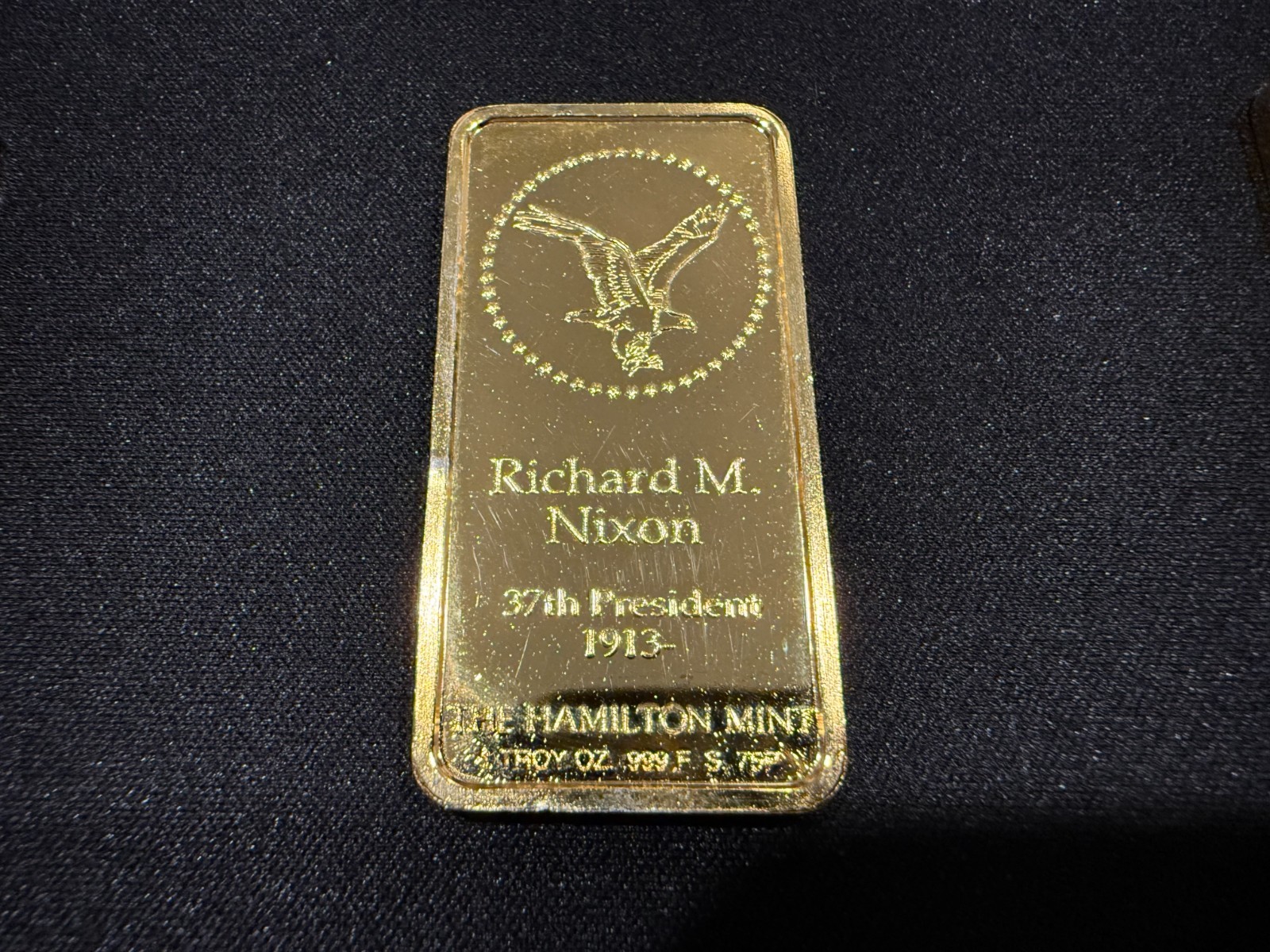 1976 Hamilton Mint Presidents Gold-Plated Silver Bar - Richard Nixon - Vintage