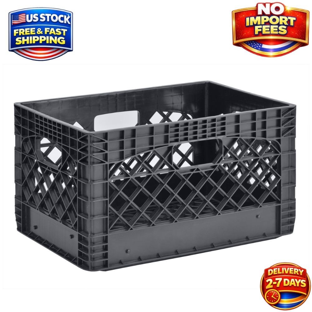 PLASTIC Milk Crate Heavy Duty Storage Bin Stackable 24QT Black