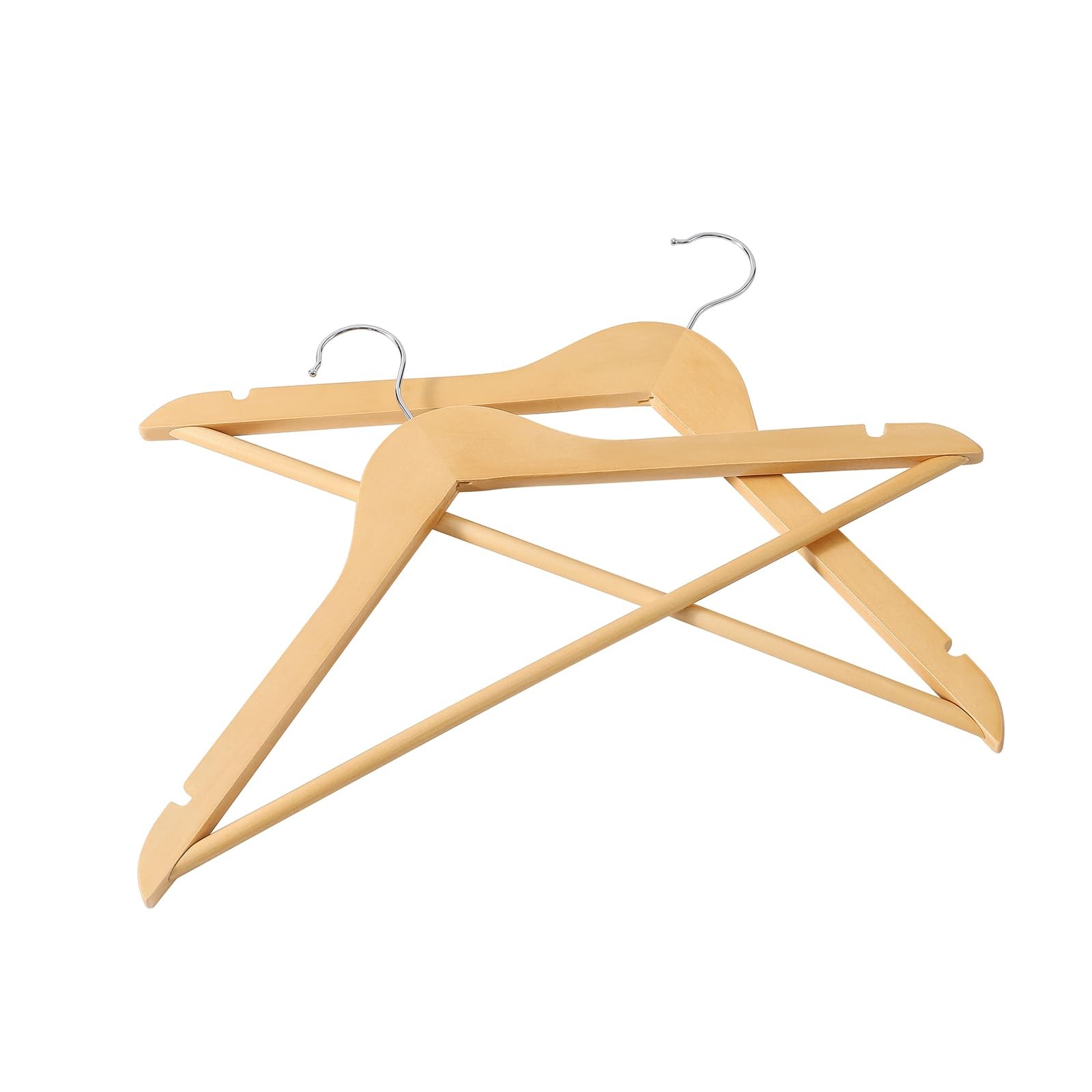 20 Pack Hanger Natural Color Wood Suit Hangers with Round bar and 360° Rota-T...