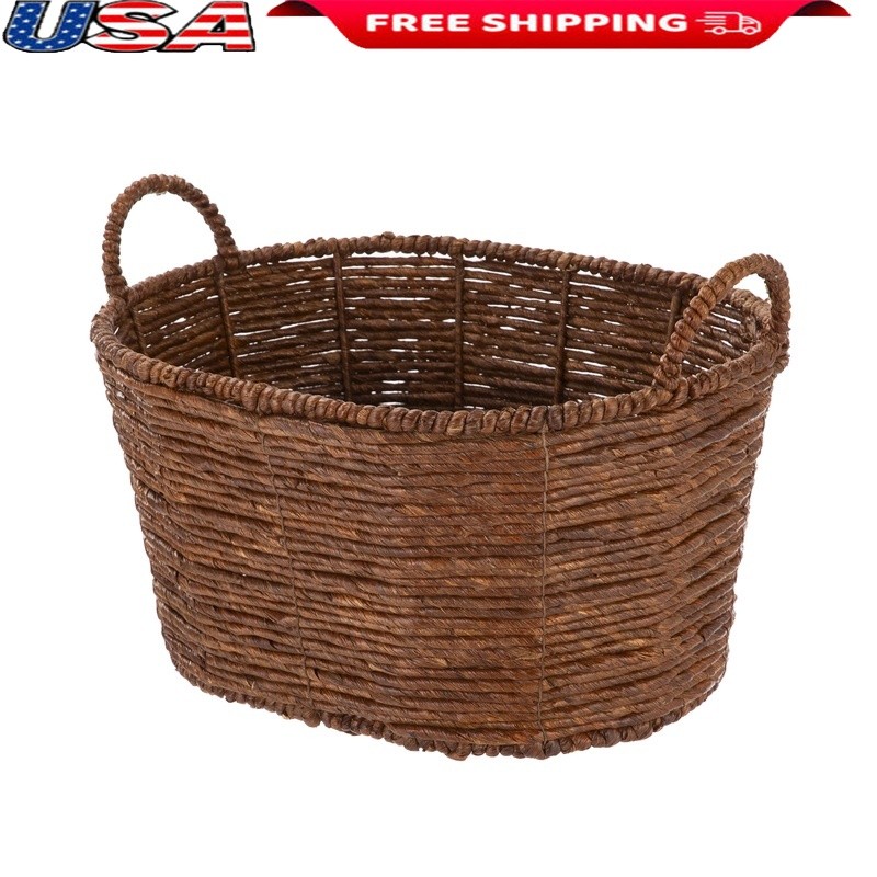 Handwoven Maize Basket Oval Large Storage Basket W/ Handles Home Organization US