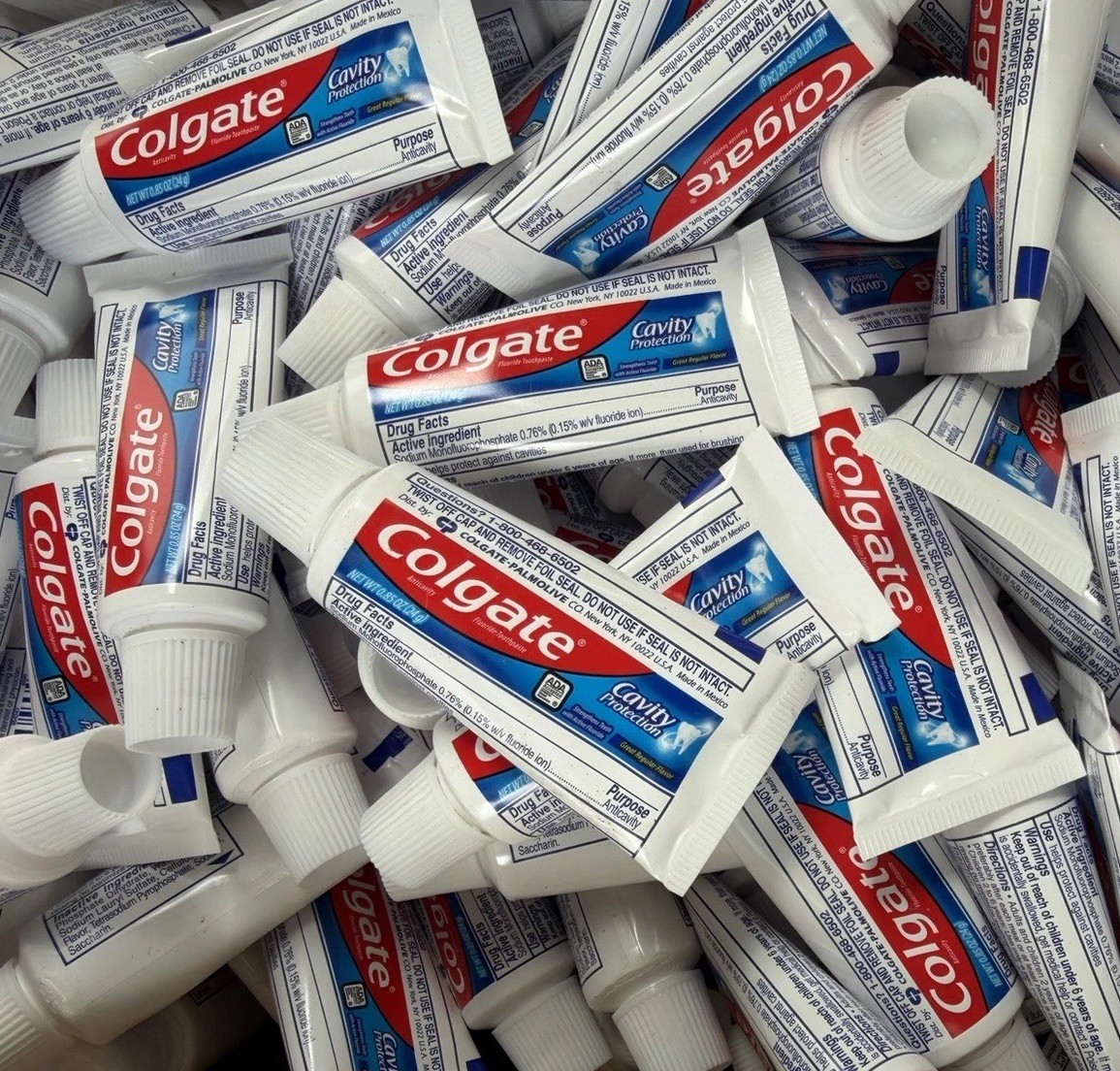 Lot of 50 Colgate Fluoride Toothpaste .85oz Travel Size TSA Hotel Airbnb Bulk