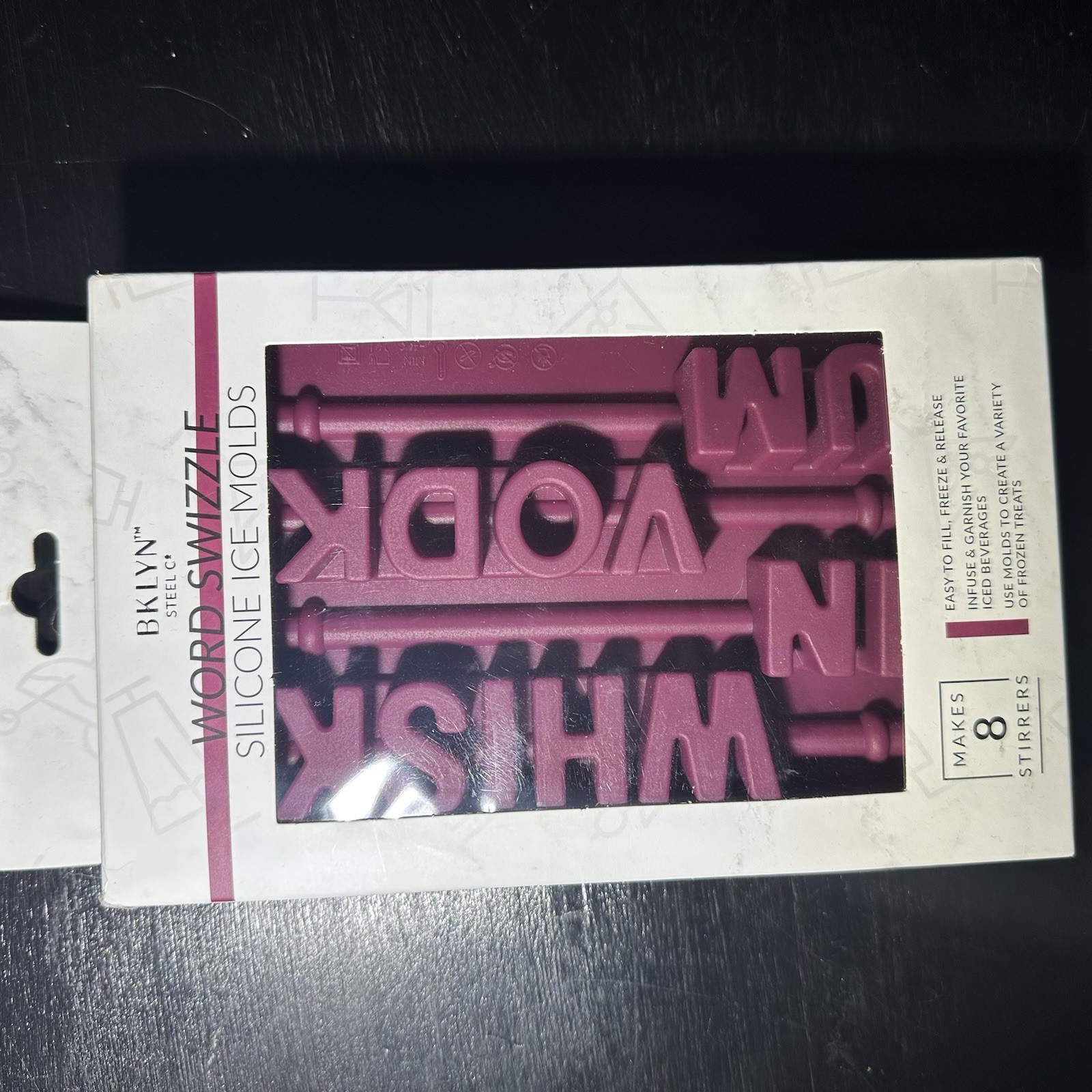 Word swizzle silicone ice molds “whiskey vodka rum gin”