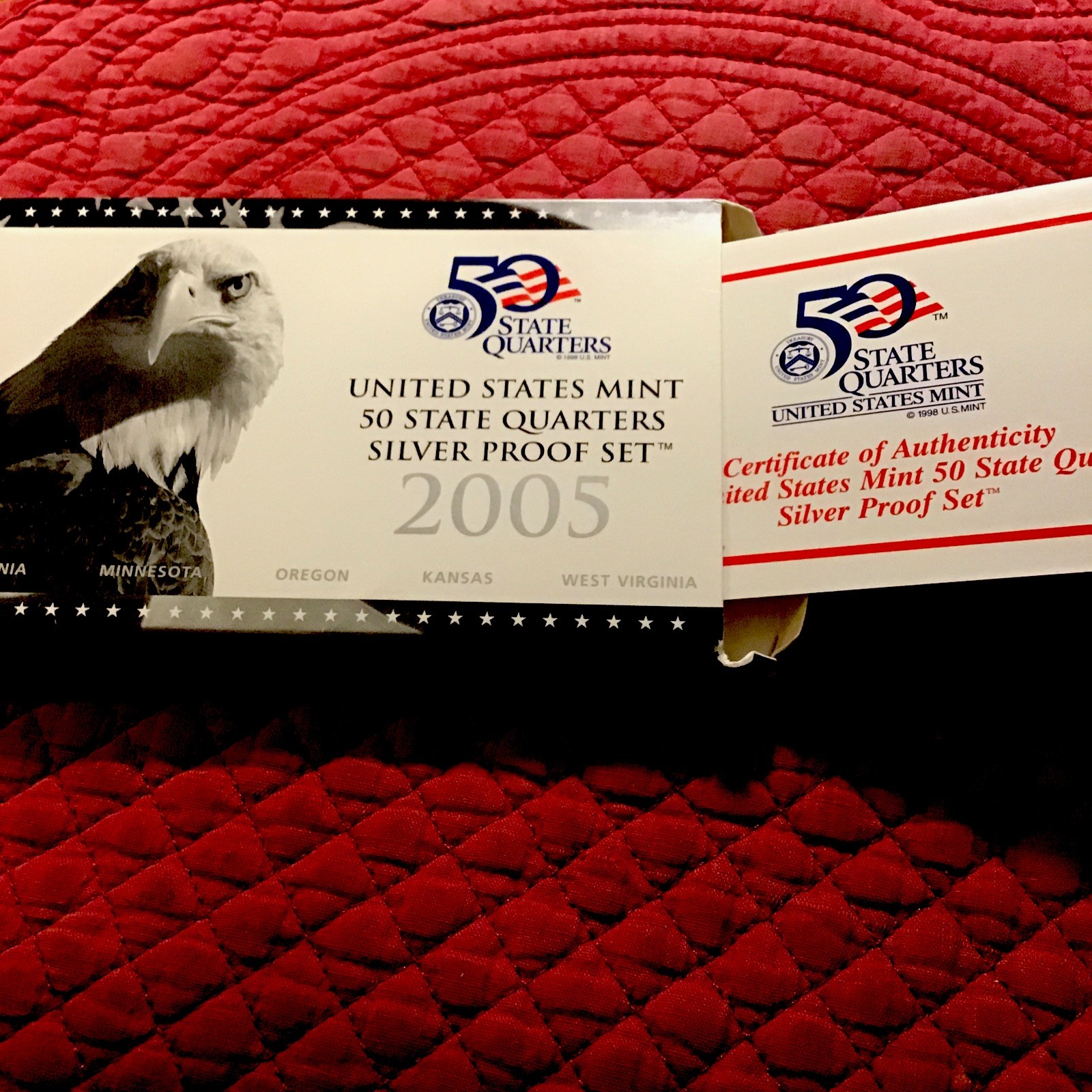 2005 + 2007 Silver Quarters Proof Set.  ( w/some toning)  With OGP & COA.