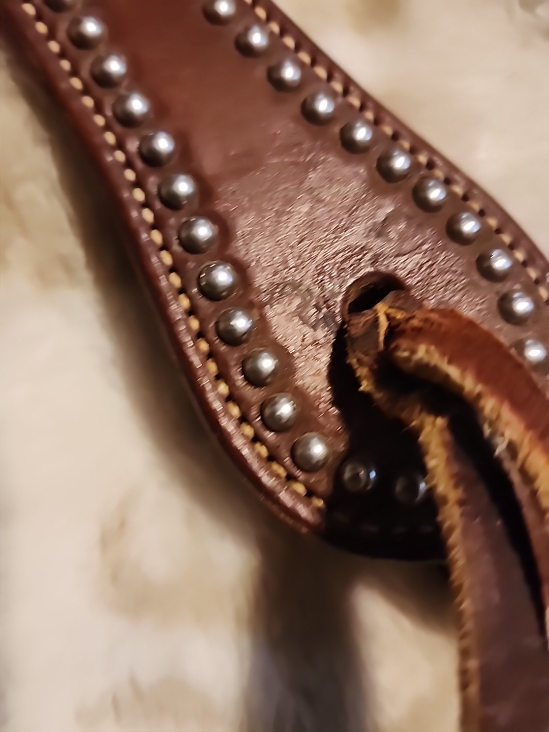 Double Eared Silver Dot Western Bridle Headstall Med Brown Leather EUC