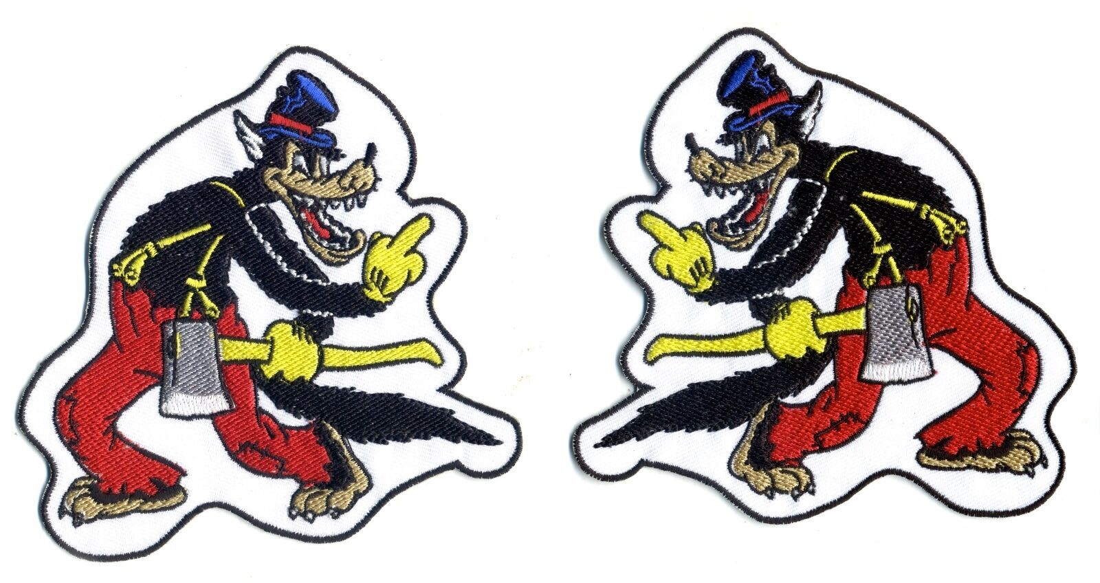 Big Bad Wolf Patch set Middle Finger Wolfy Cartoon with Axe Retro Rockabilly