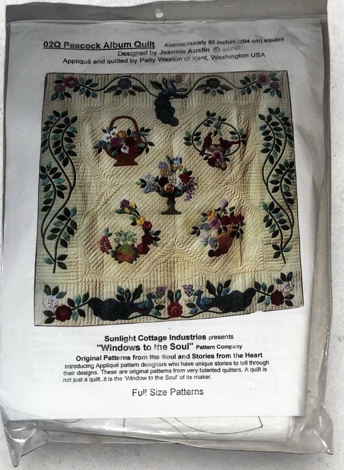 Sunlight Cottage Jeannie Austin O2Q Peacock Album 80” Square Quilt Pattern