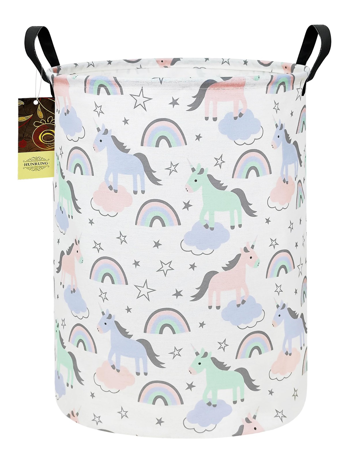 Round Collapsible Fabric Storage Basket, Waterproof Laundry Hamper with Handl...