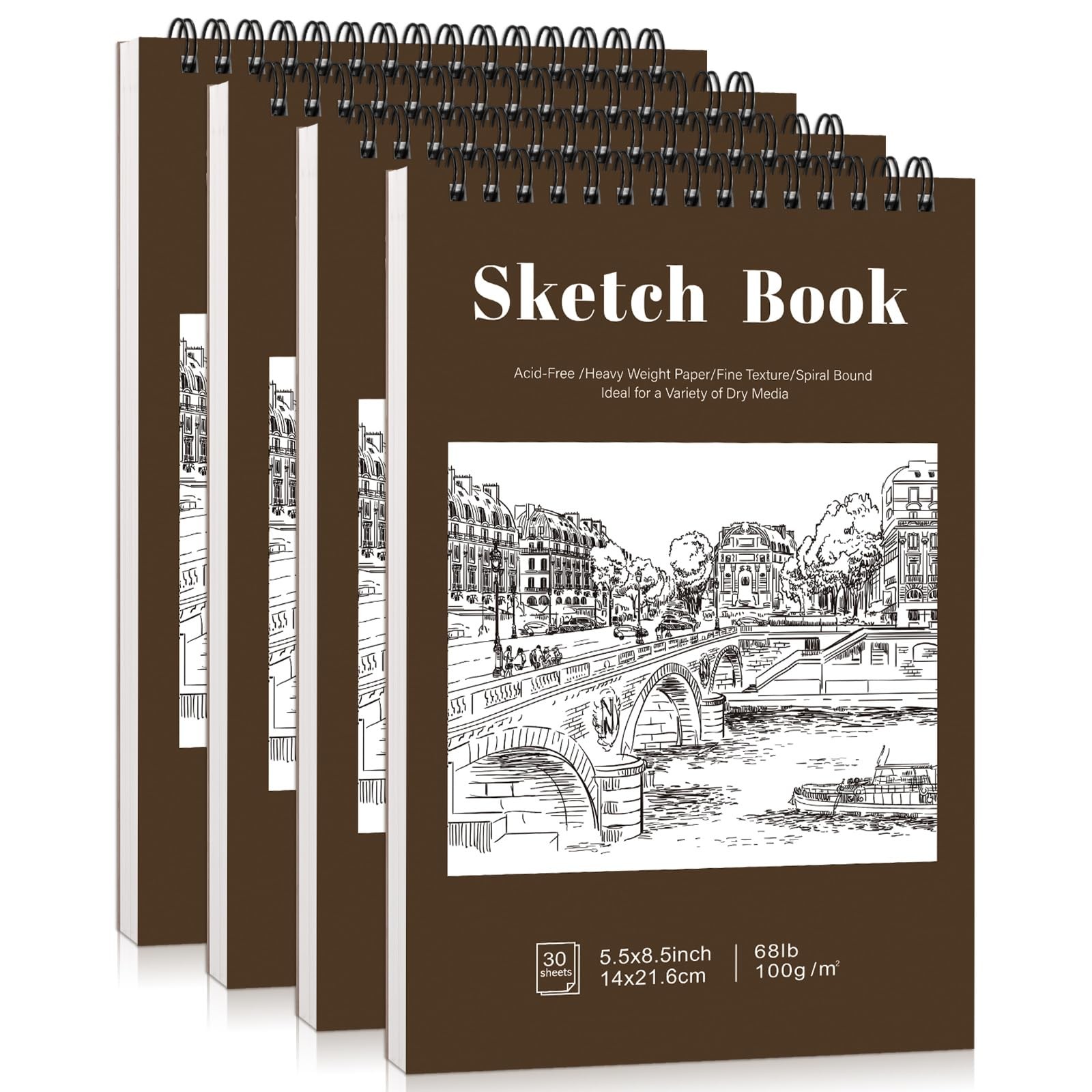 4 Pack Small Sketch Books, 5.5 x 8.5 Inch Mini × 8.5Inch（4 Pack）, Tan