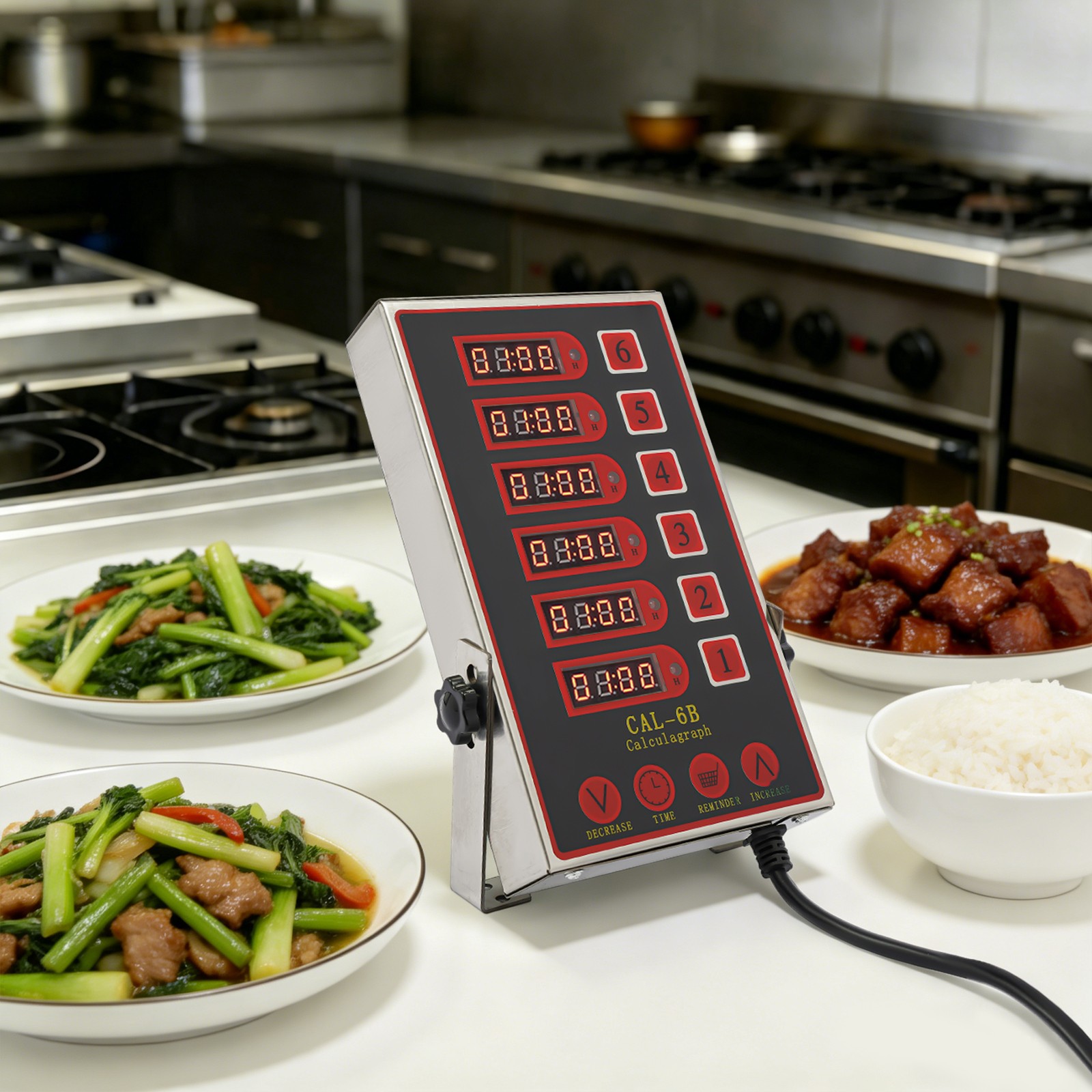 6 Channel Commercial Kitchen Timer Restaurant Kitchen Stainless Steel LED, Alarm