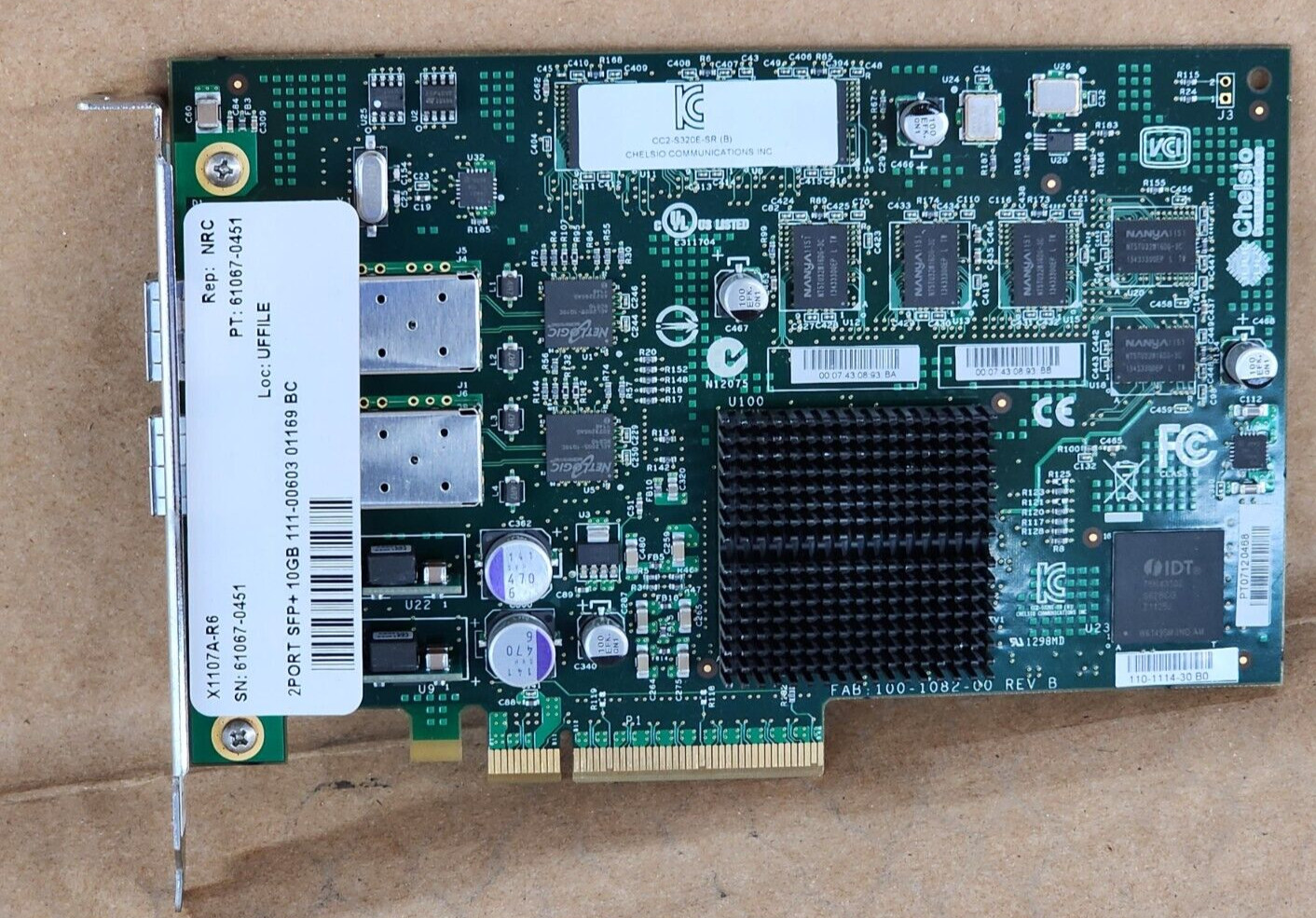 Lot of 4 NetApp X1107A-R6 Dual Port SFP+ 10GbE PCIe Adapter Card 111-00603