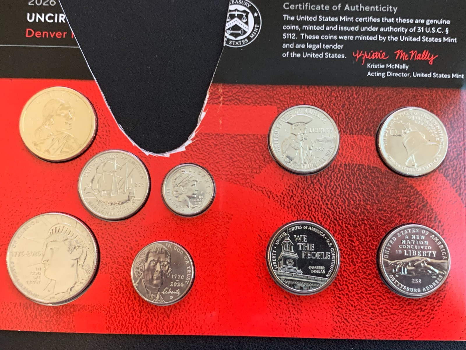 2026 US Mint Uncirculated 9 Coin Set P  Philadelphia LOT - NO PENNY / CENTS