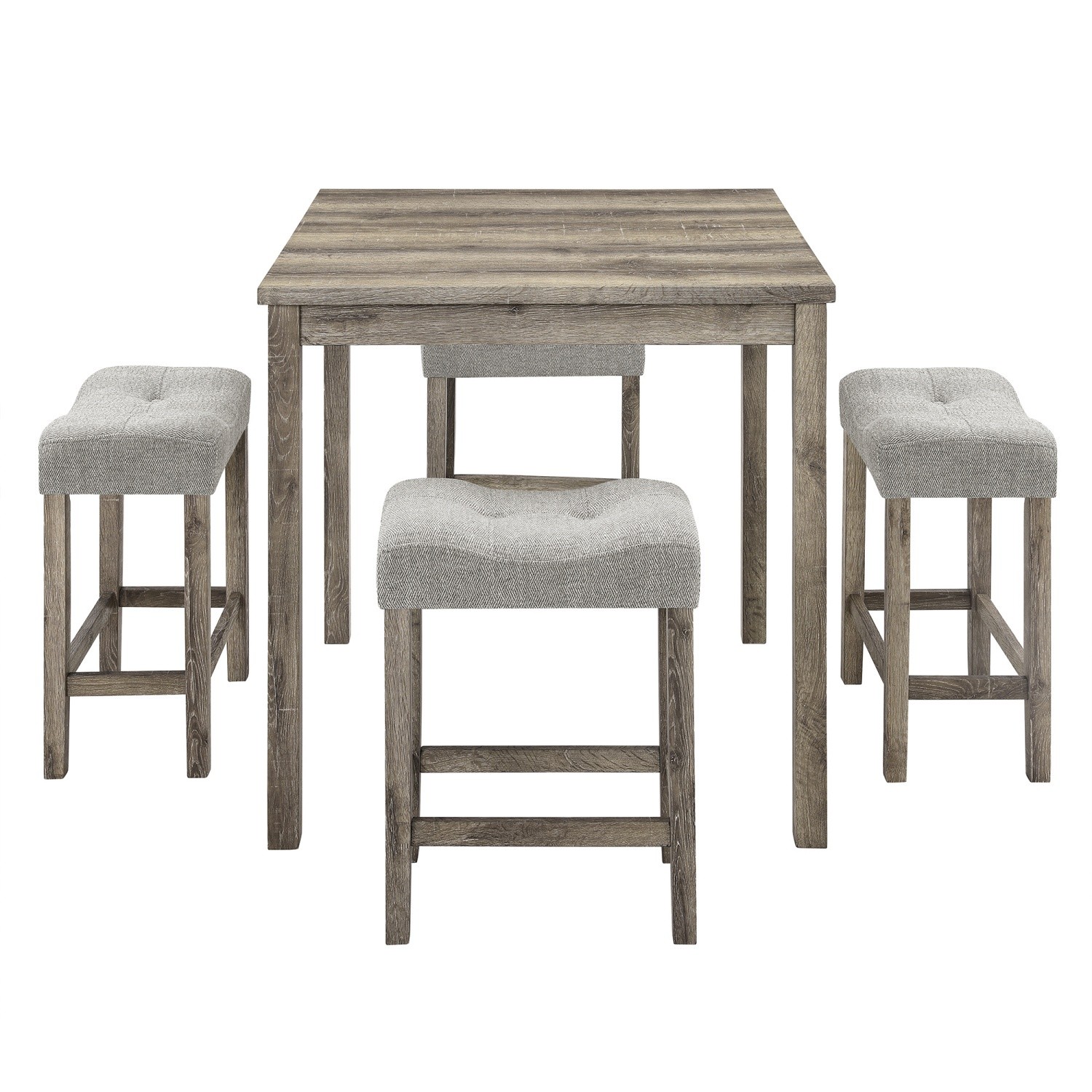 5 Piece Dining Table Set Square Wooden Table with 4 Upholstered Saddle Stools
