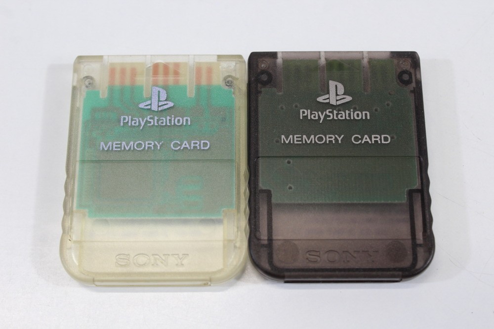Lot of 2 SONY PlayStation 1 OEM Memory Card PS1 PS SCPH-1020 Clear Smoke Black