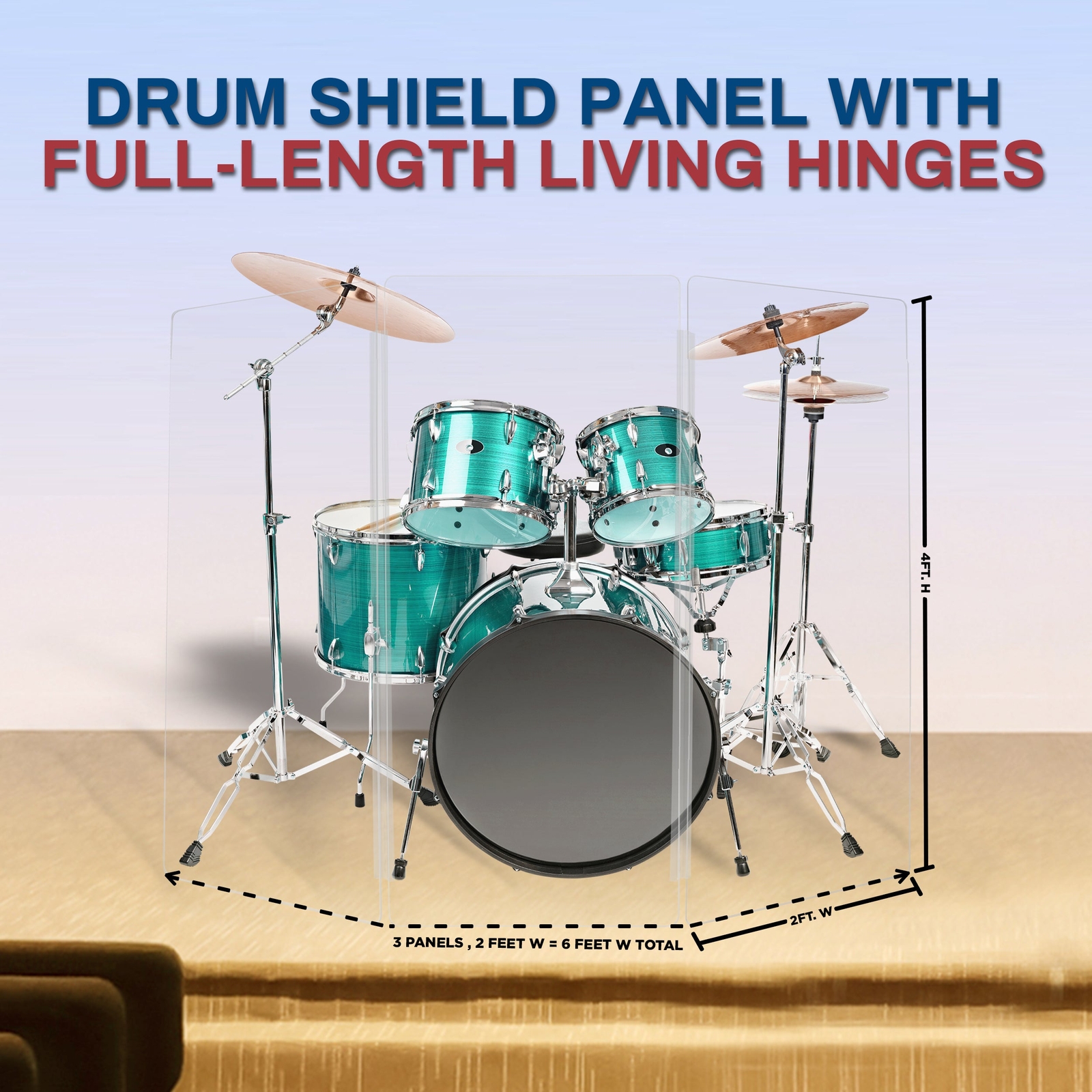 PENNZONI Drum Shield 4ft Acrylic Panels w/ Deflectors & Living Hinges
