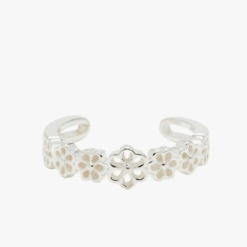Women's Adjustable Solid Metal Daisy Flower Toe Ring White Gold Plated Silver