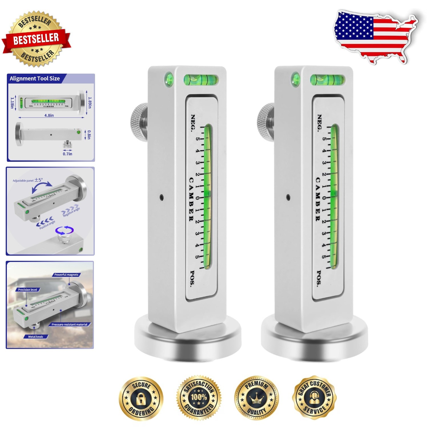 Pro Magnetic Gauge Tool 2 Pack for Automotive Truck RV Camber Caster Tire Repair