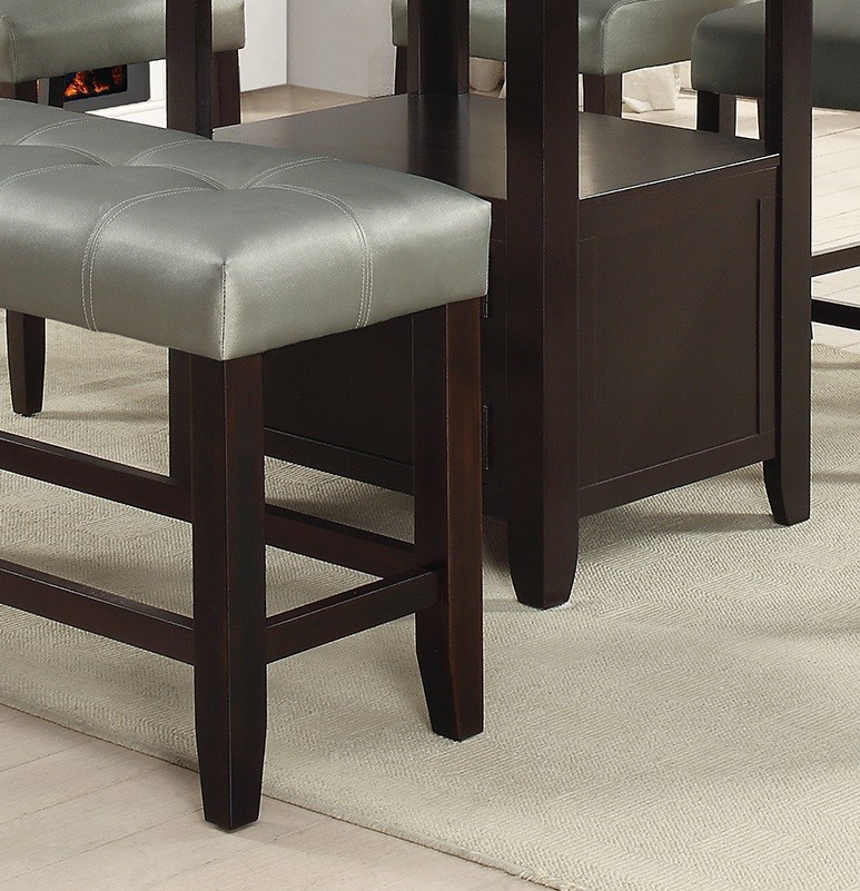 Silver Faux Leather Counter Height Dining Bench Kitchen Seating Bech Wooden Legs