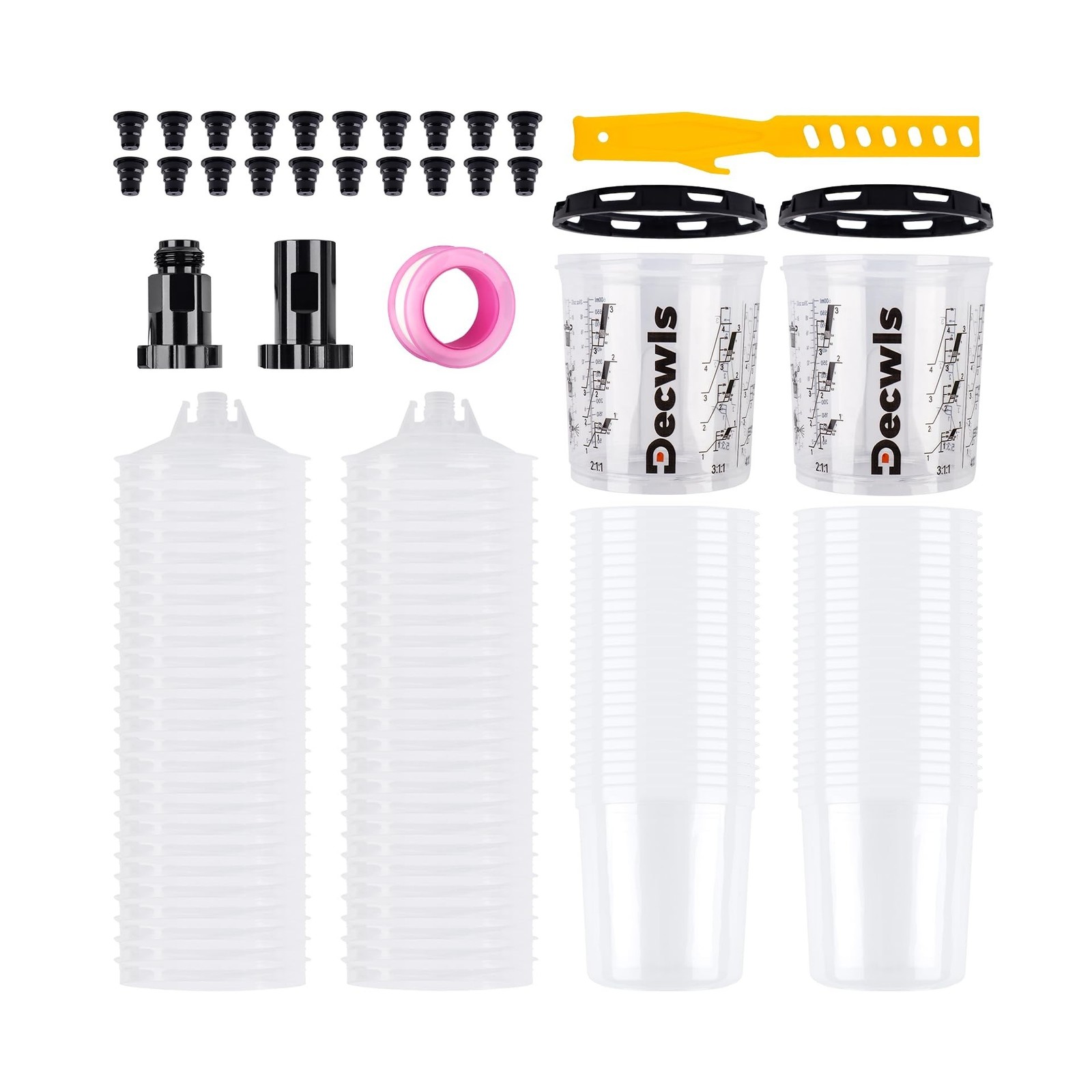 Disposable Paint Cup System 20 Ounce (600ml) Kit - 50 Pack Paint Cups with Li...