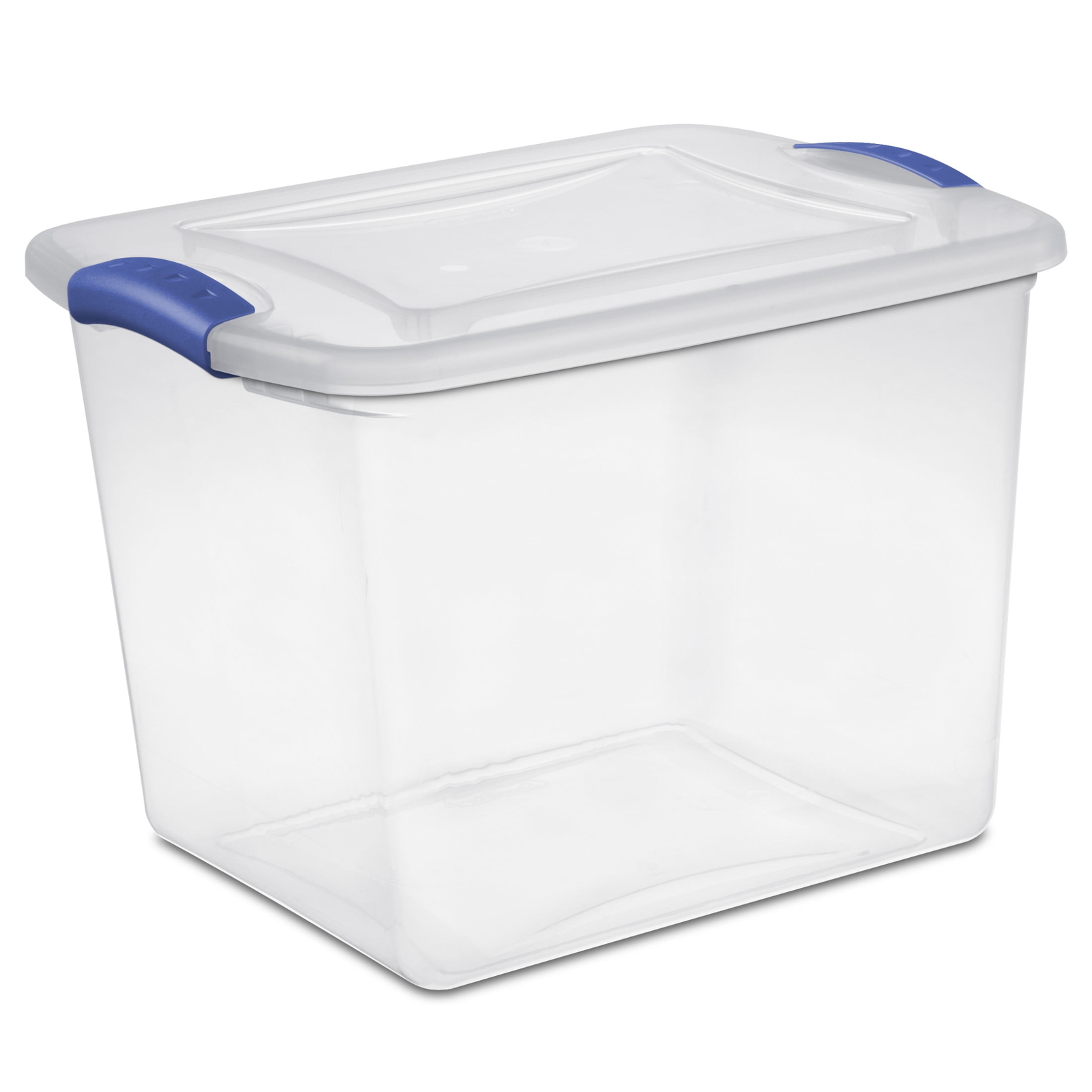 (4 pack) 27 Quart Clear Plastic Storage Container with Latch Lid, Blue