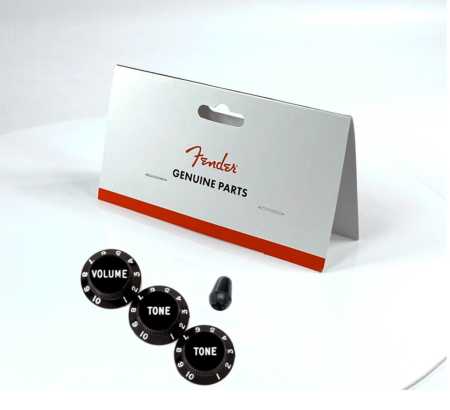 REAL Fender Knobs and Switch Tip USA MIM Black Volume Tone Push-On Set