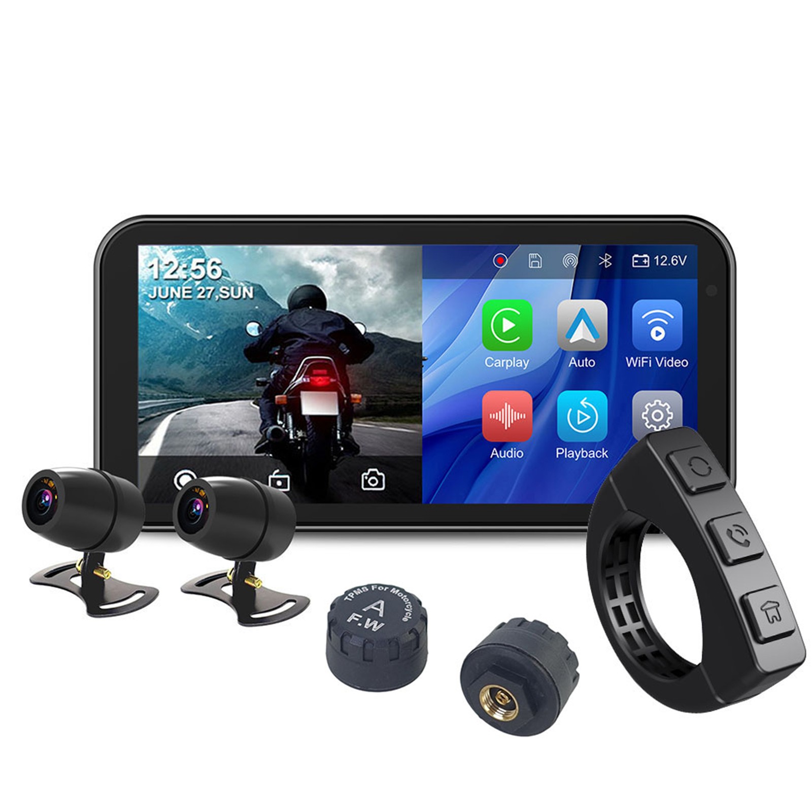 6.25" Waterproof Touch Screen Motorcycle Wireless CarPlay Android Auto GPS TPMS