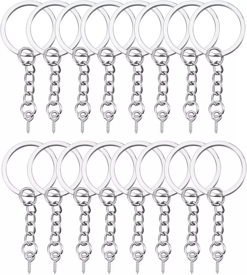 100Pcs Keychain Rings with Chain Open Jump Rings and Screw Eye Pins Silver New