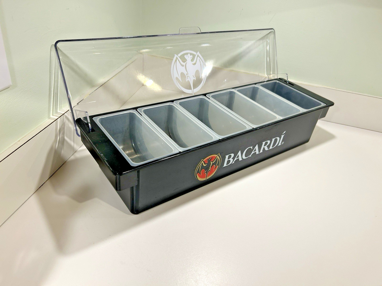 Bacardi Rum Bar Caddy Condiment Tray Six Compartments Barware Man Cave