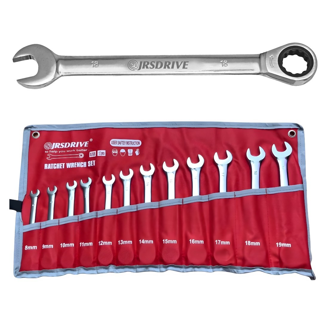 Ratcheting Combination Wrench 8-19MM , 72 Tooth,  5° arc Swing, CR-V, 12 Point