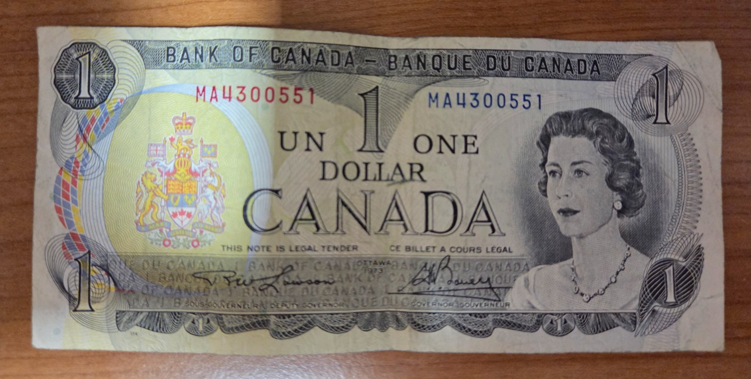 One Canadian Dollar Note 1973 used condition