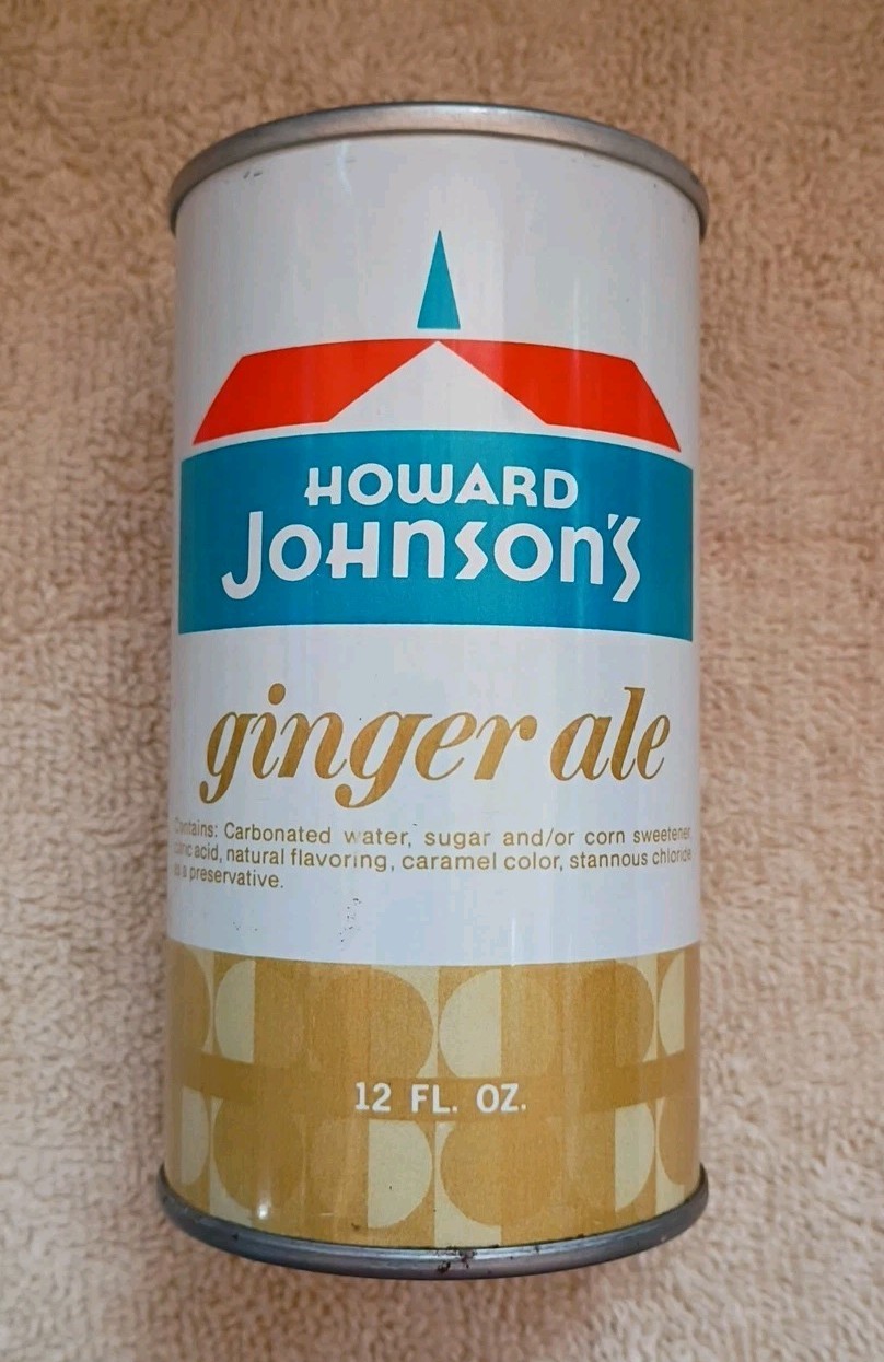 RARE Vintage Howard Johnson's GINGER ALE SODA Pop Can - STRAIGHT Steel Boston MA