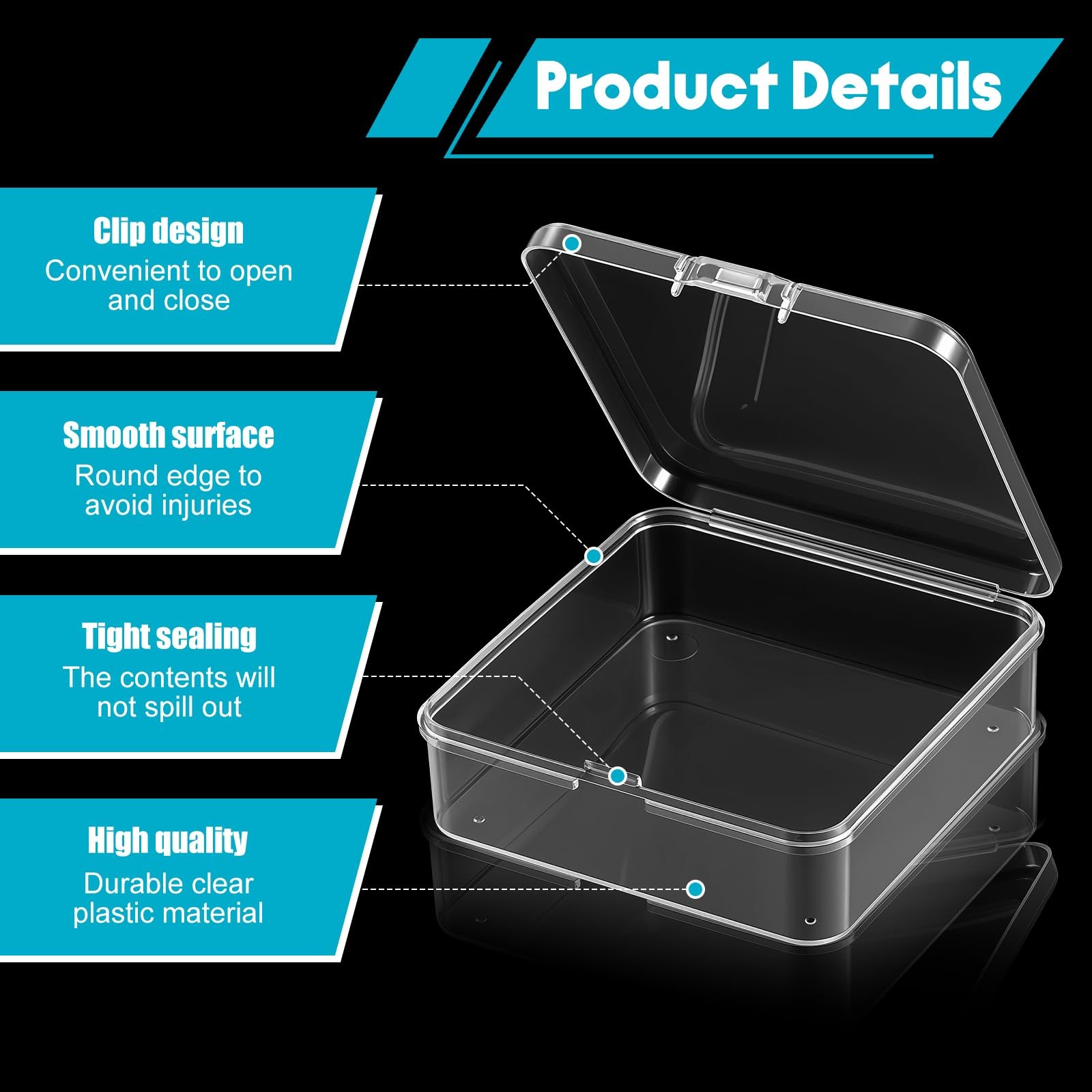 120 Pcs Mini Plastic Storage Containers Box Lid 3 x 3 1 Inch Clear Rectangle