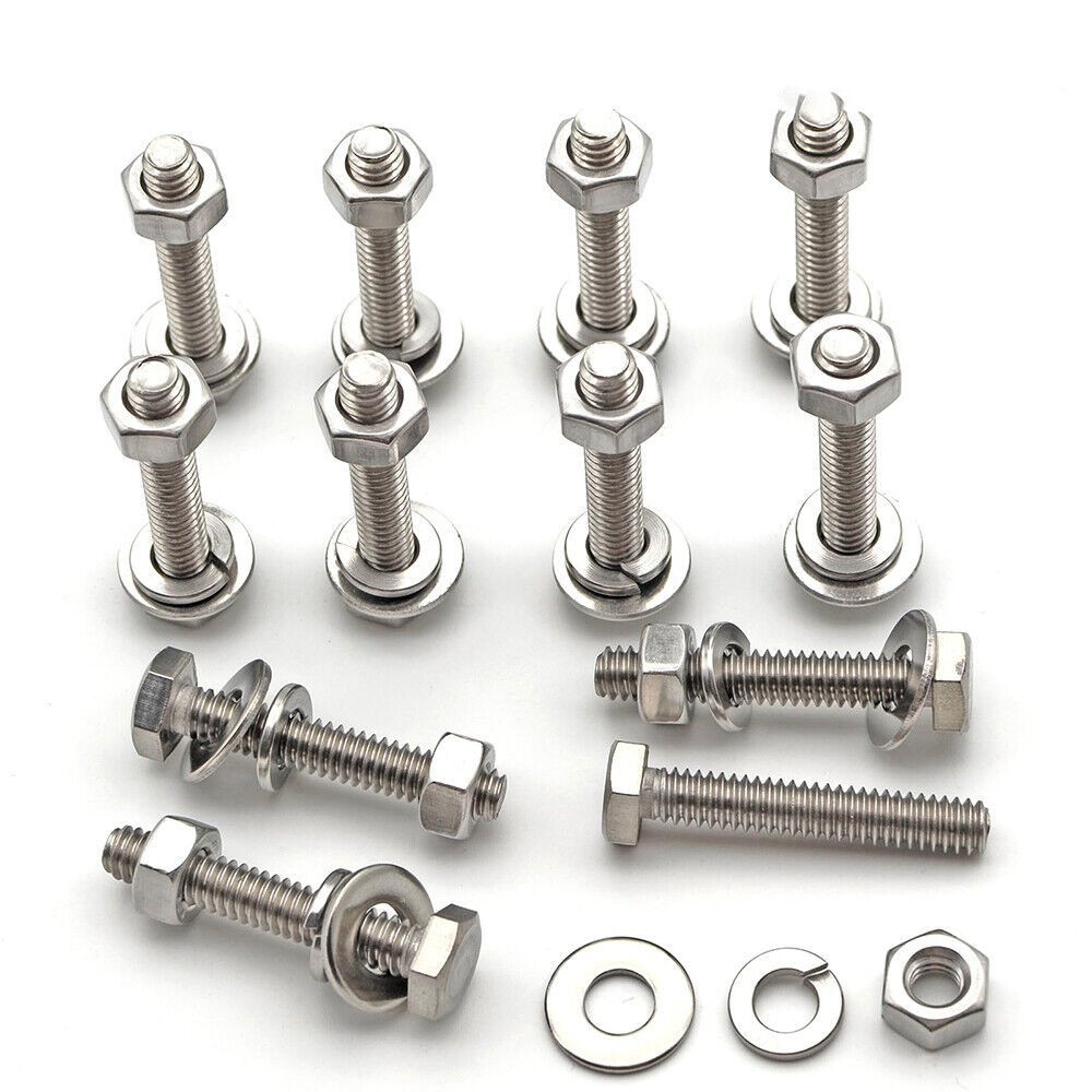 64pcs 3/8-16 Hex Head Bolt Nut Flat & Lock Washer Assortment Kit Stainless Steel