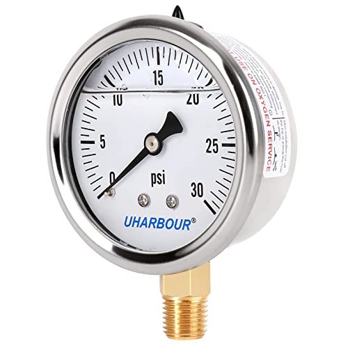 Glycerin Filled Pressure Gauge with 304 Stainless Steel Case, 2.5" Dial Size,