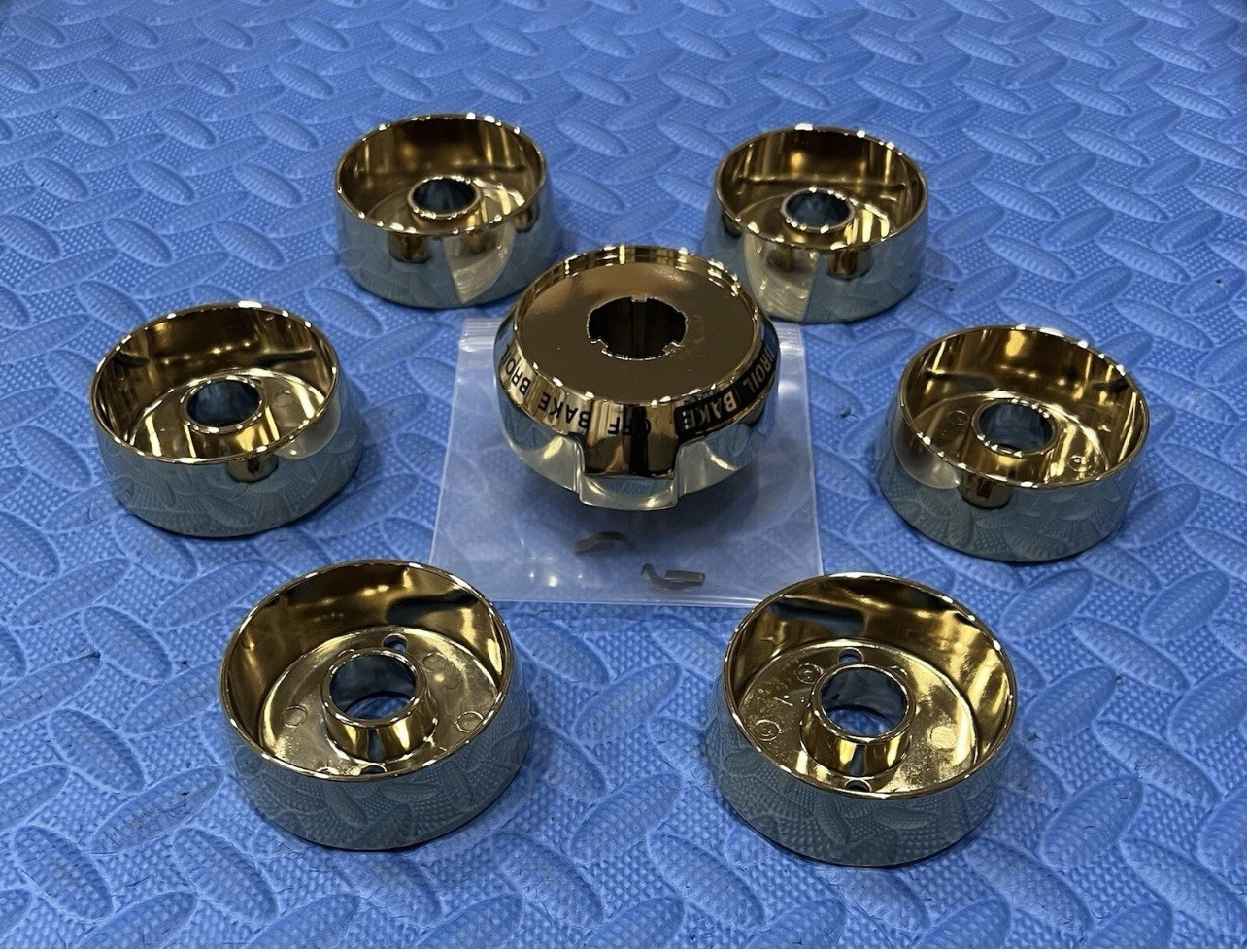 WOLF BRASS BEZEL SET (7pc) FOR GAS  RANGES, C-pics & desc