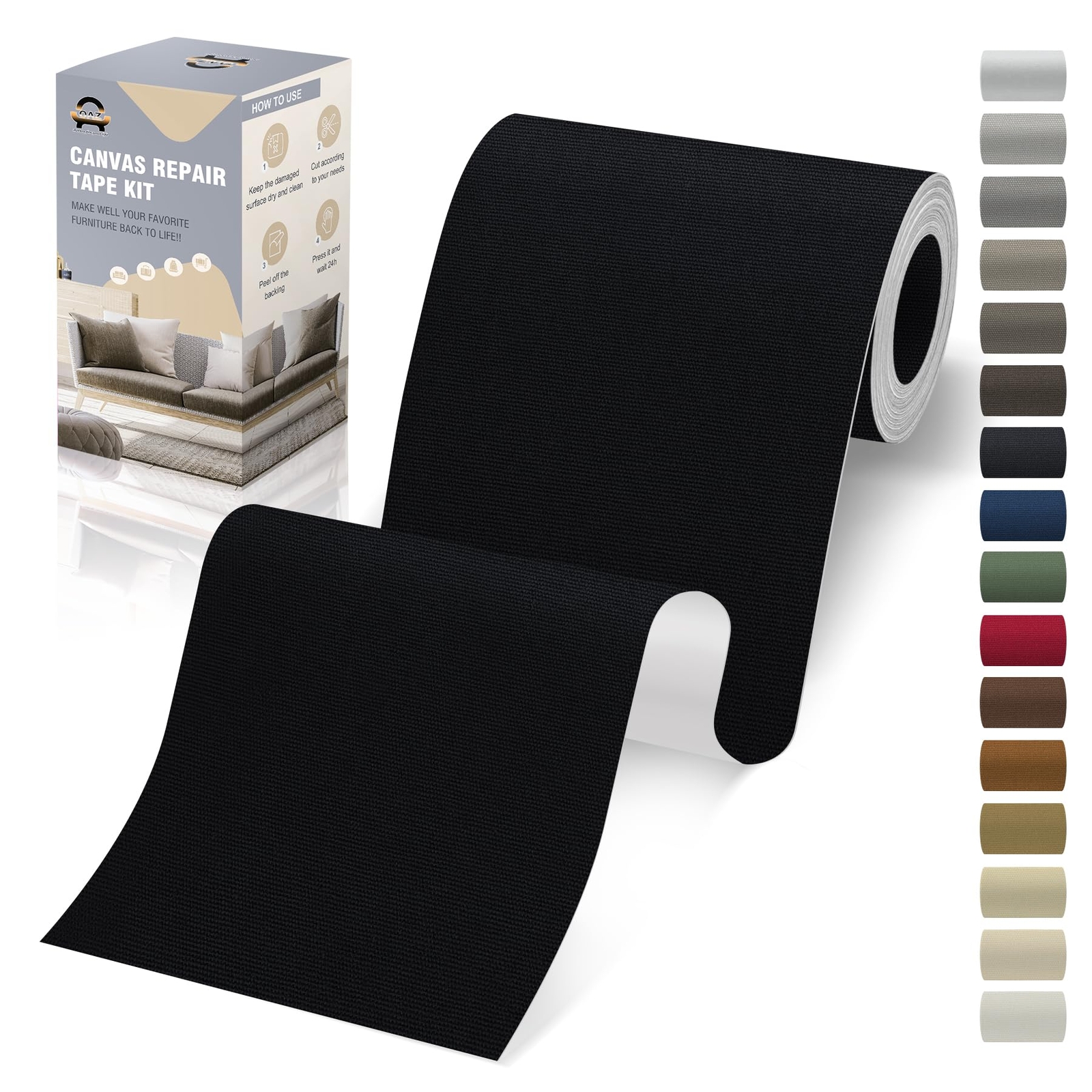 Canvas Repair Tape Self Adhesive Black Fabric Patches for Furniture 4x79 In