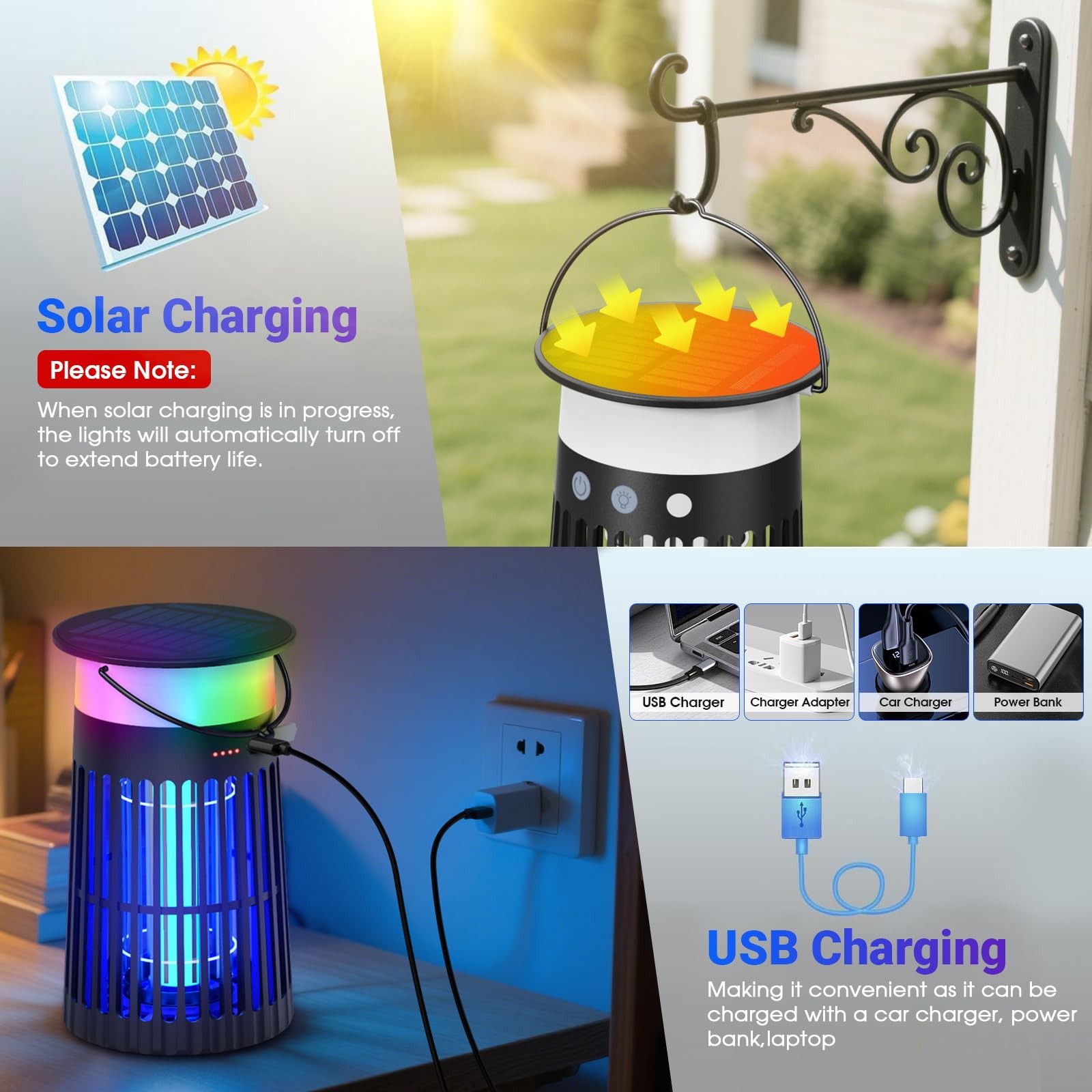Solar Bug Zapper Outdoor, Portable Electric Mosquito Killer with Panel Sensor...