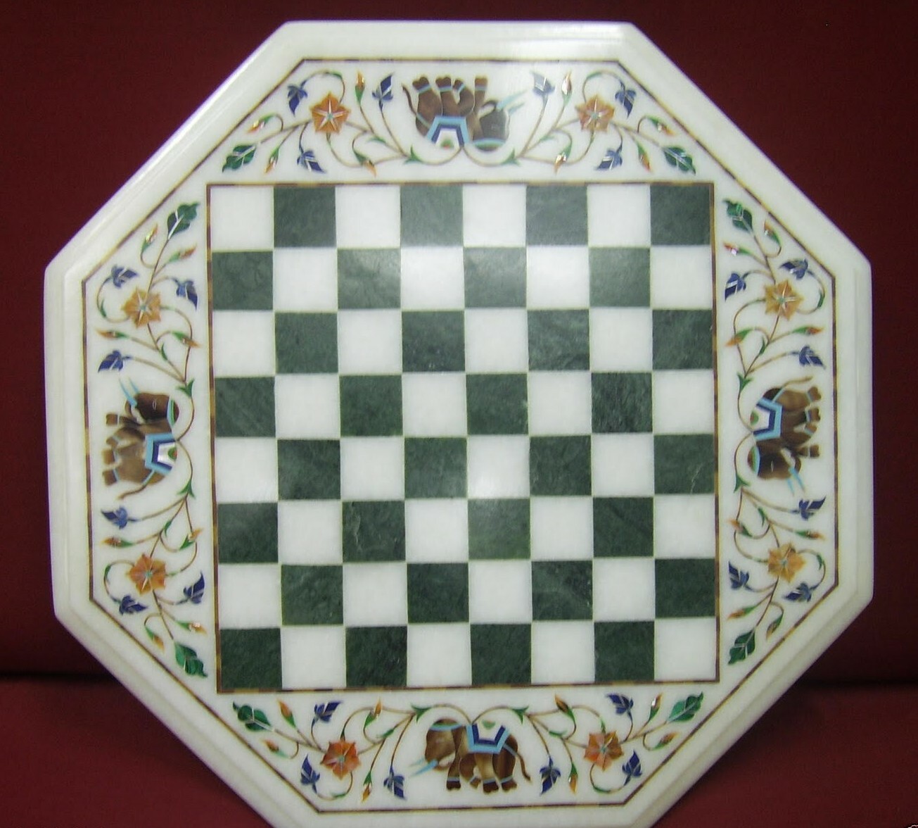 18" Marble Chess Game Table Top White Pietradura Inlay Art Work For Home Decor