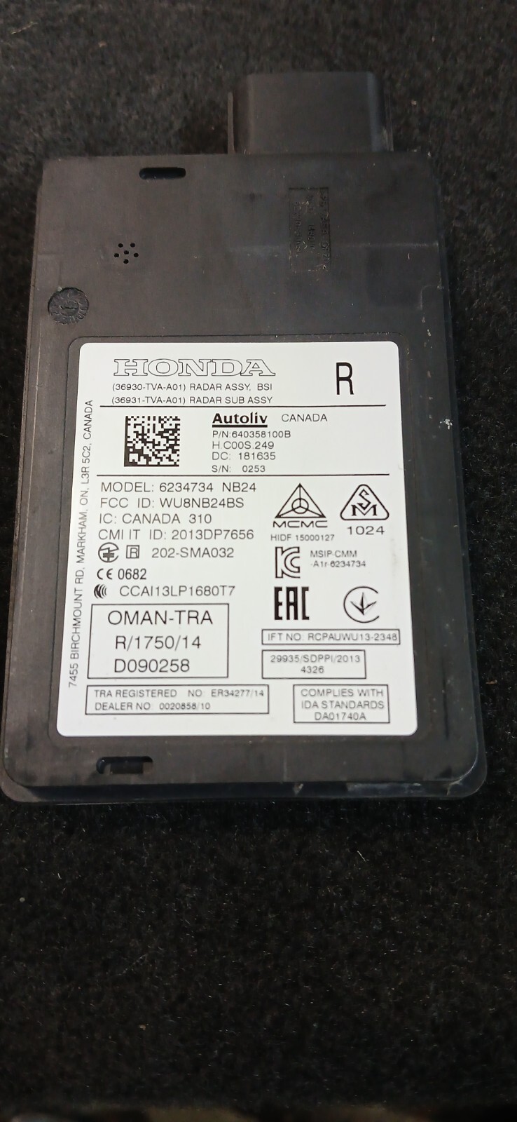 Honda 36931-TVA-A01 36930-TVA-A01 Radar Sub Assembly RH Right Accord 2018 - 2022