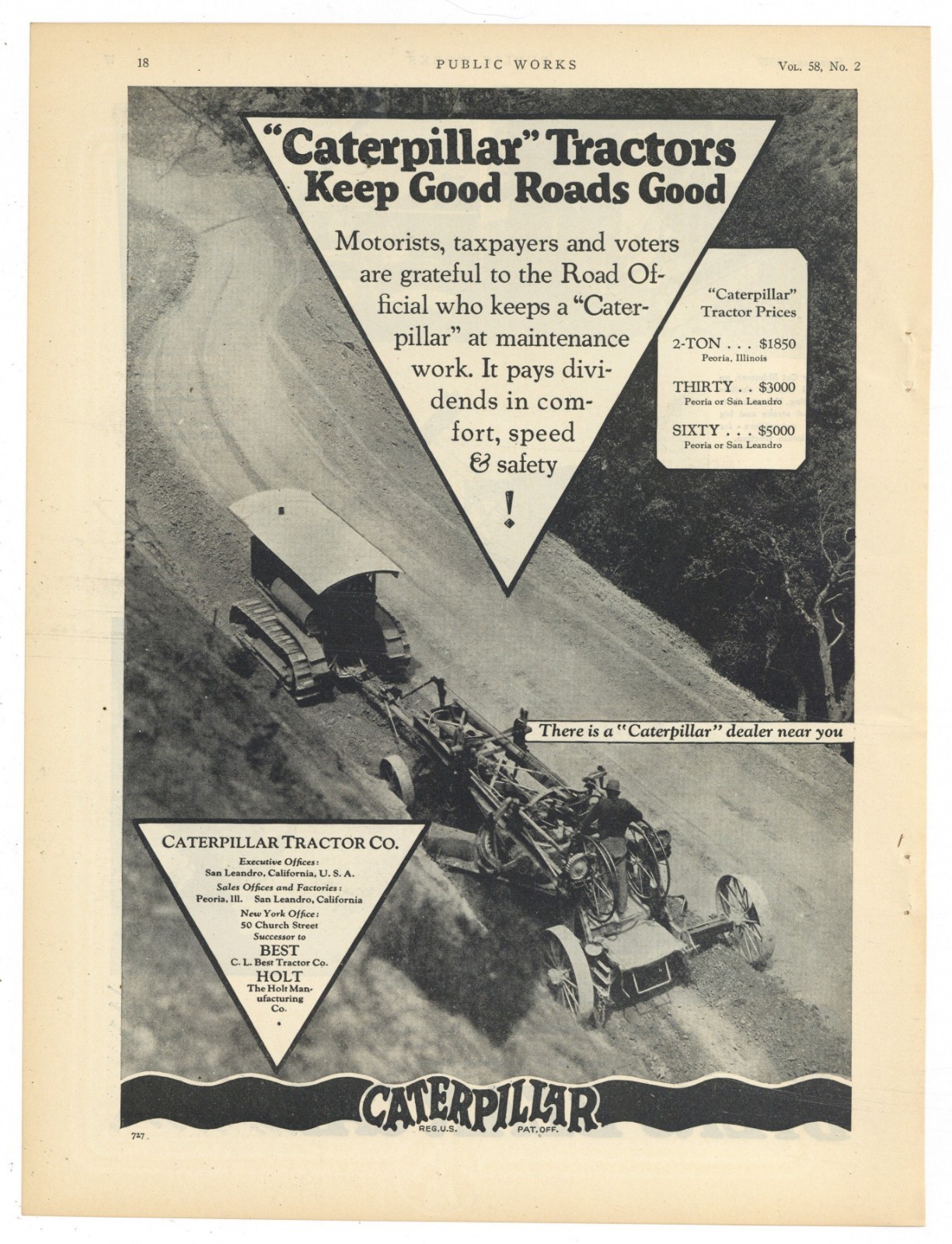 1927 Caterpillar Tractor Ad: Cat Tractors Keep Good Roads GOOD!  Dealer Near YOU
