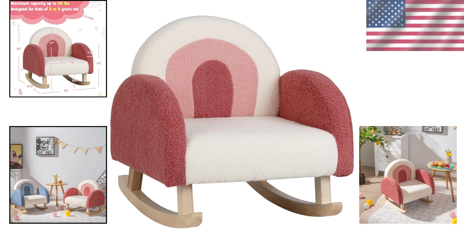 Durable Red Plush Rocking Chair for Kids - Stylish Armchair for Reading & Play