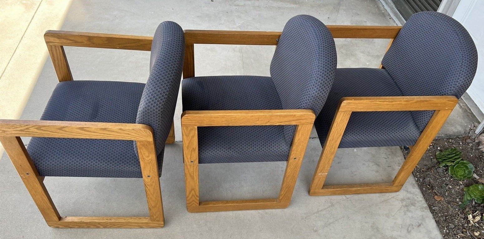 3 Classic Lesro Full Back Sled Base Wooden Guest Chair C1401G3 With 2 Connecting