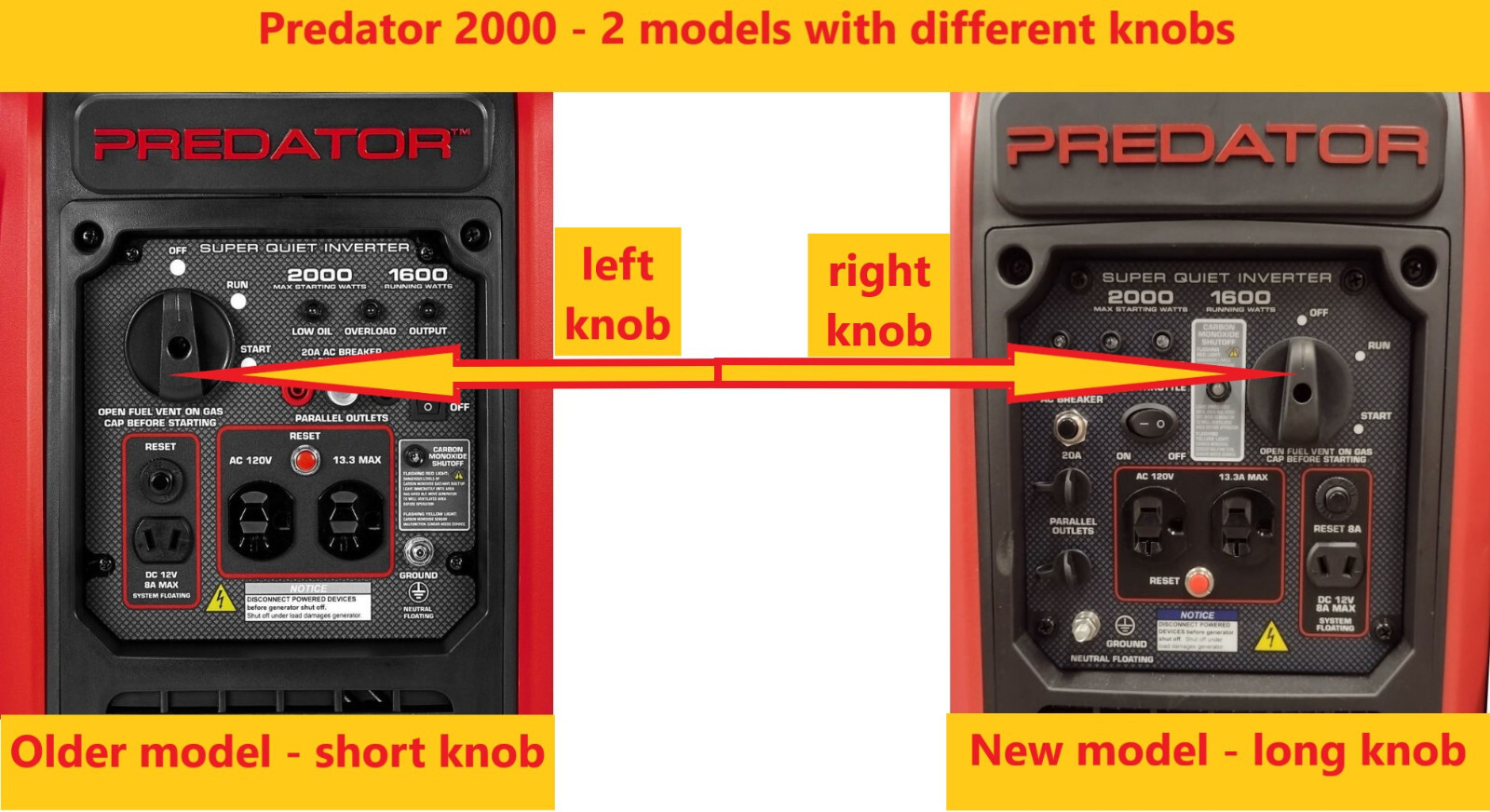 Predator Generator Inverter 2000 Knob Switch Run Choke + screw - 3D printed part
