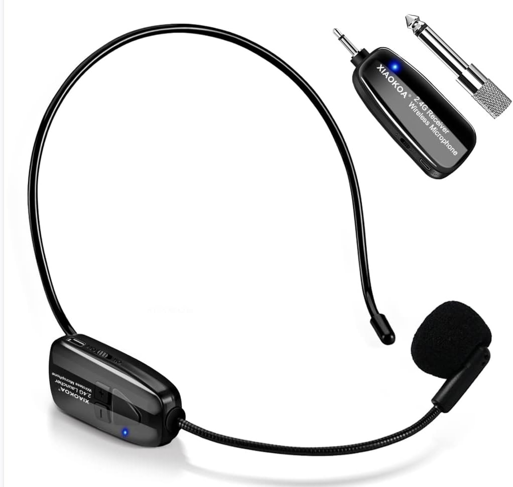 Wireless Microphone Headset, 2.4GHz Cordless Head Mic, USB-C Charging Black1
