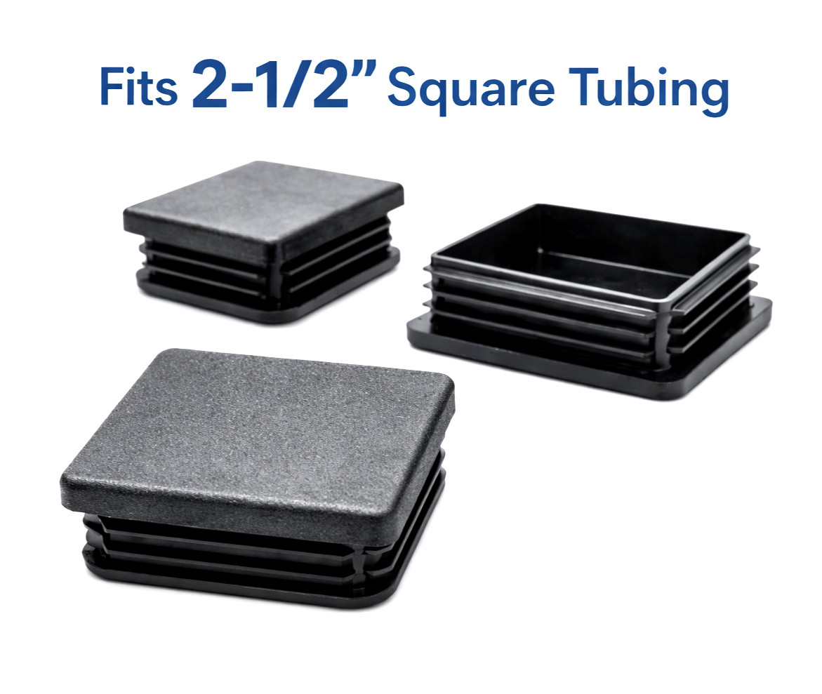 2-1/2" Square Tubing Plugs Ribbed LDPE Inserts 2.50" OD Press Fit Caps Black