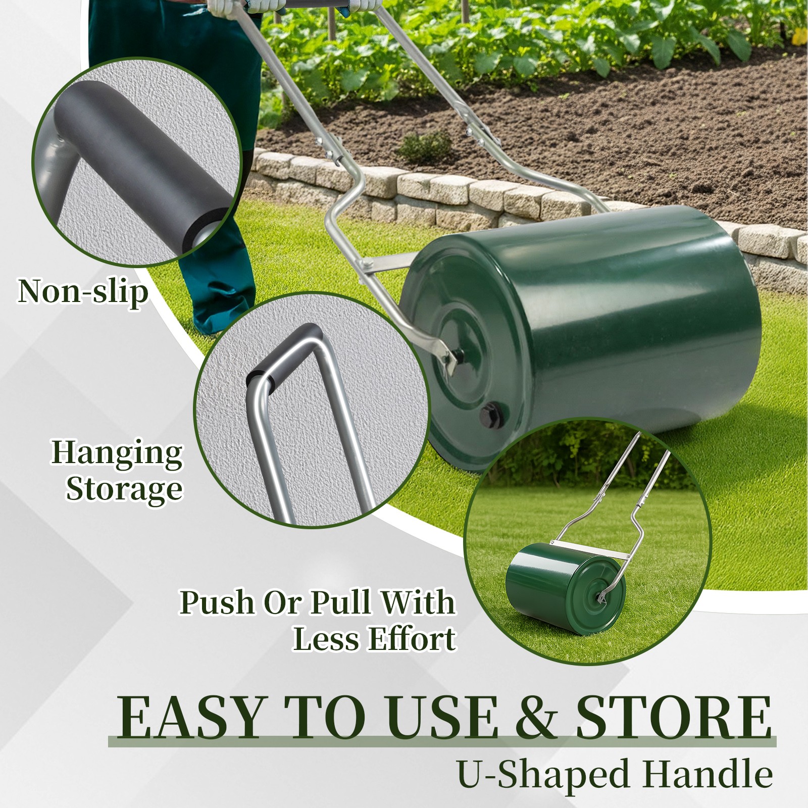 24in Heavy Duty Steel Lawn Roller, Garden Roller