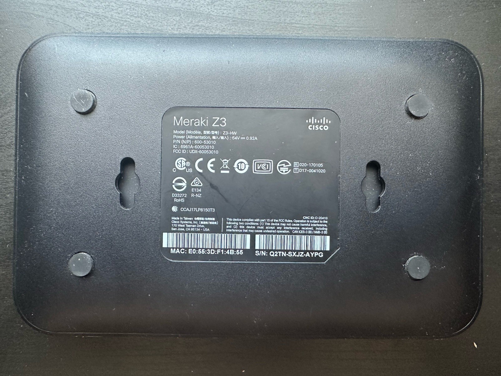 Cisco Meraki Z3 VPN Firewall - No power adapter included