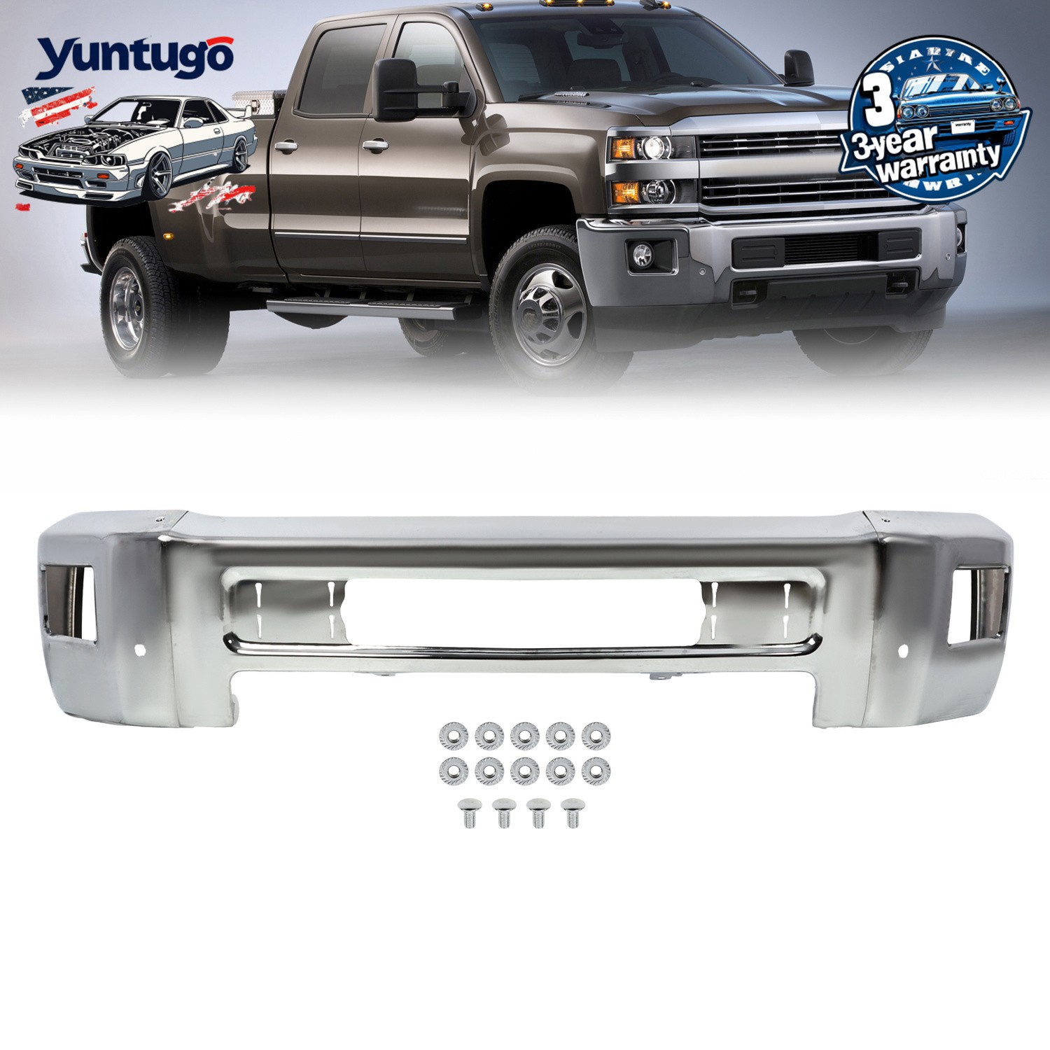 For 2015-2019 Chevy Silverado 2500 3500 HD Chrome Steel Front Bumper w/ Fog Hole