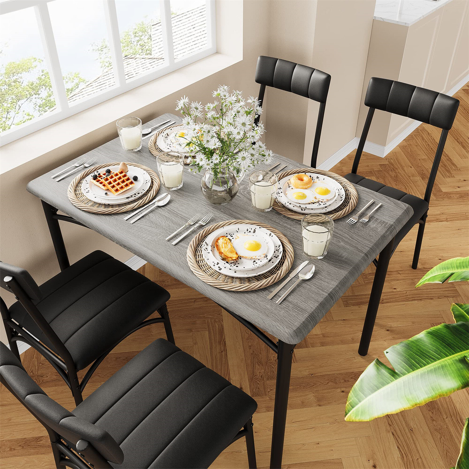 🆕Dining Table for 4 Upholstered Chairs Kitchen & Dining Room Sets for Small Spa